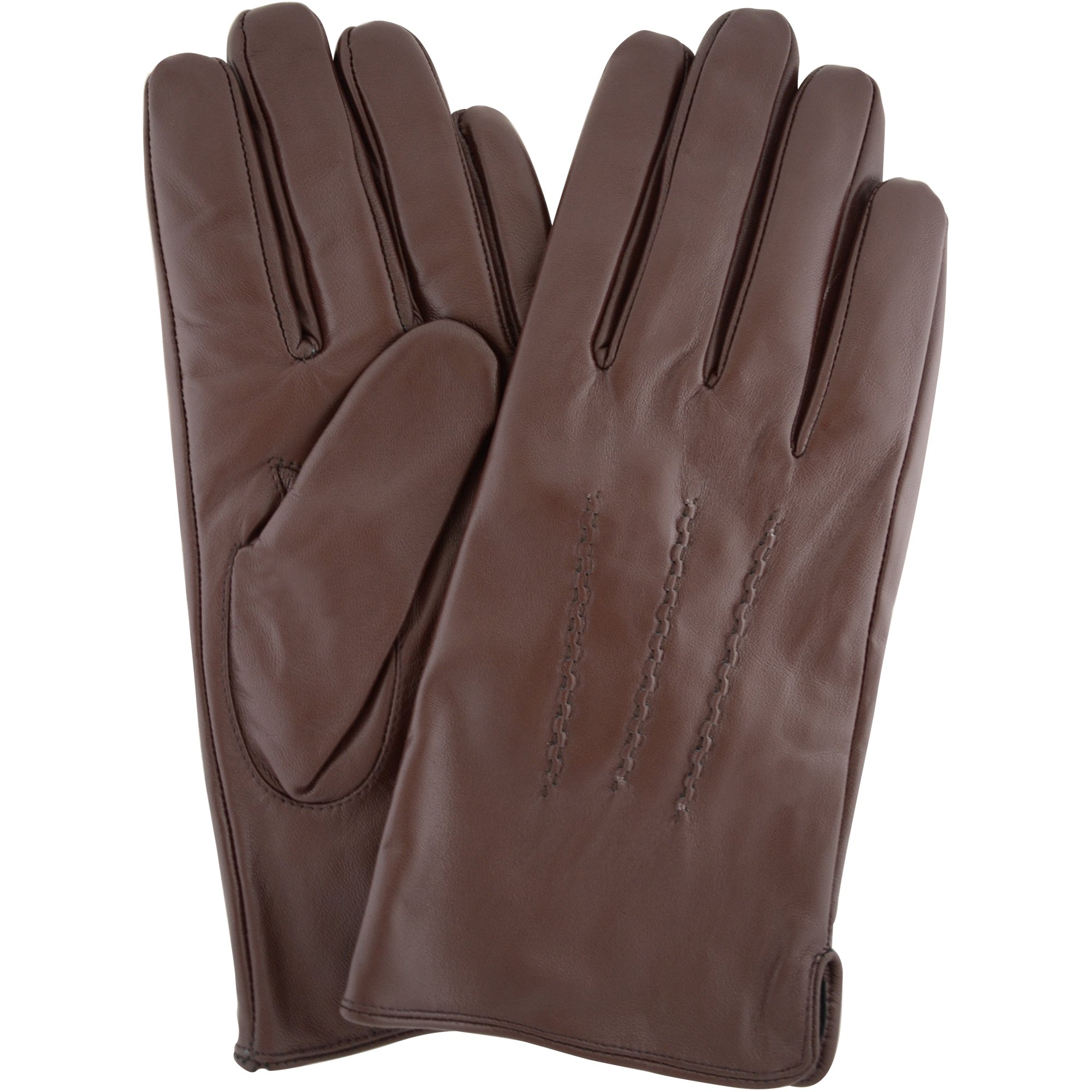 Mens Premium Soft Leather Glove with 3 Point Stitch and Warm Fleece Lining - Brown - Large (9.5
