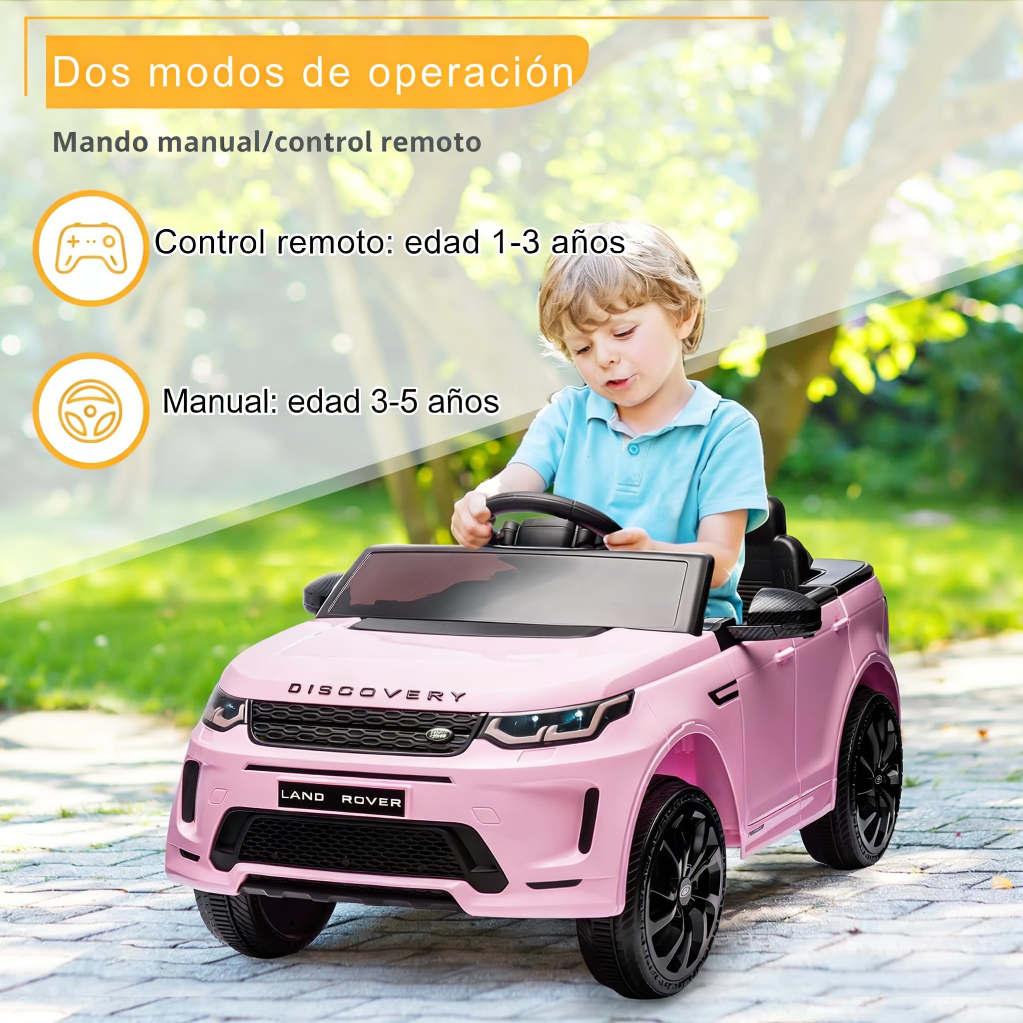 LALAHO Coche Eléctrico para Niños Land Rover Discovery Sport 12V con Doble Motor, 3-5 km/h Auto Eléctrico para Niños de 3 a 5 Años, Suspensión, MP3, Mando a Distancia (Rosa)