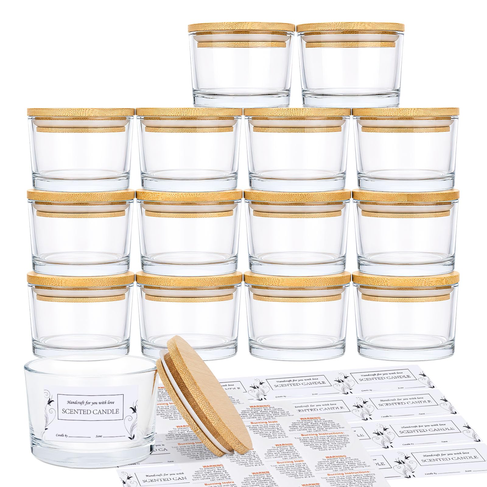 LYCN 15Pcs Thick Candle Jars for Making Candles, with Wood Lids, 4oz(118ml)