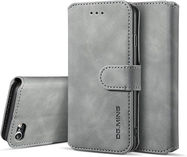 UEEBAI Case for iPhone SE 2022 5G/iPhone 7/iPhone 8/iPhone SE 2020,Luxury PU Leather Case Vintage Wallet Flip Cover [Card Slots] [Magnetic] Stand Folio Shockproof Protection for iPhone SE3/SE2 - Grey