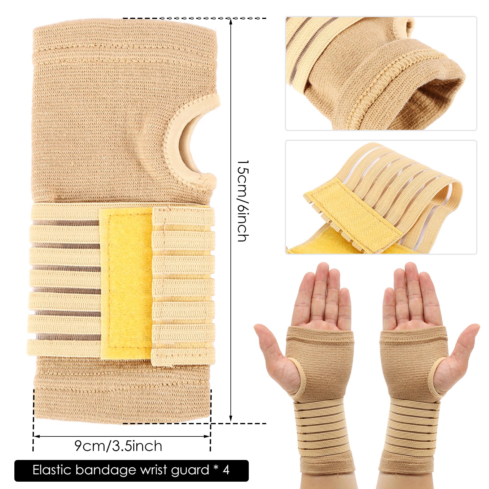 HSHGZSR 2pcs Wrist Bandage, Wrist Support Bandage, Support Women's Wrist and Hand Sleeve, Wrist Braces, Wrist Hand Support Gloves, Elastic Wrist Support with Strap for Sprains, Injury or Sports (4)