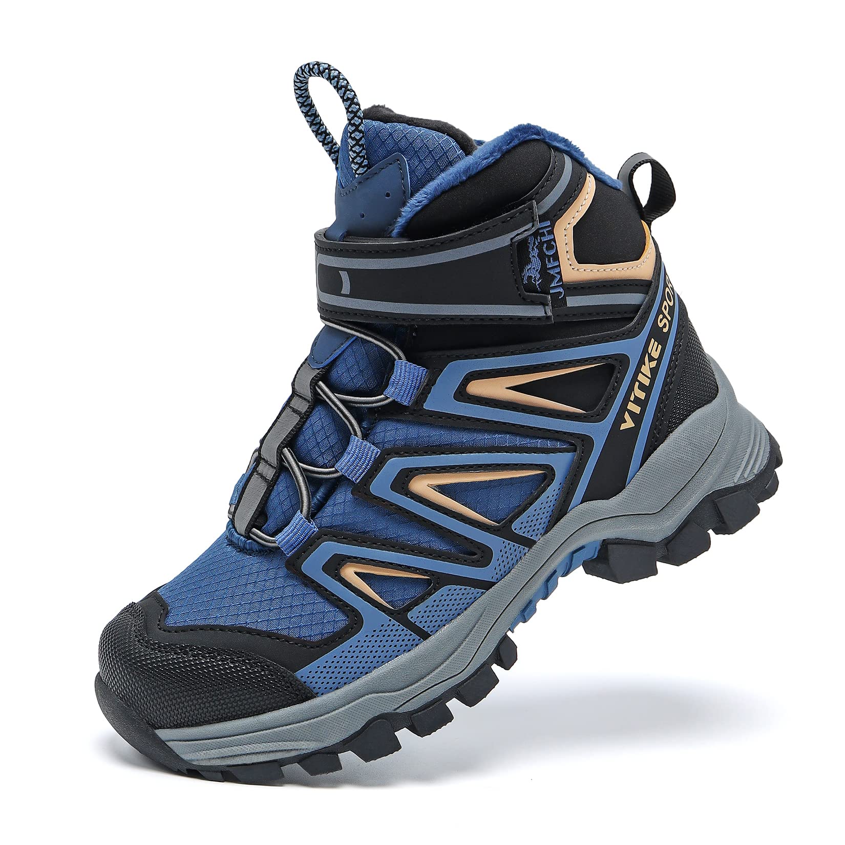 JMFCHI Kids Winter Hiking Shoes Boys Girls Warm Non-Slip Sole Snow Boots