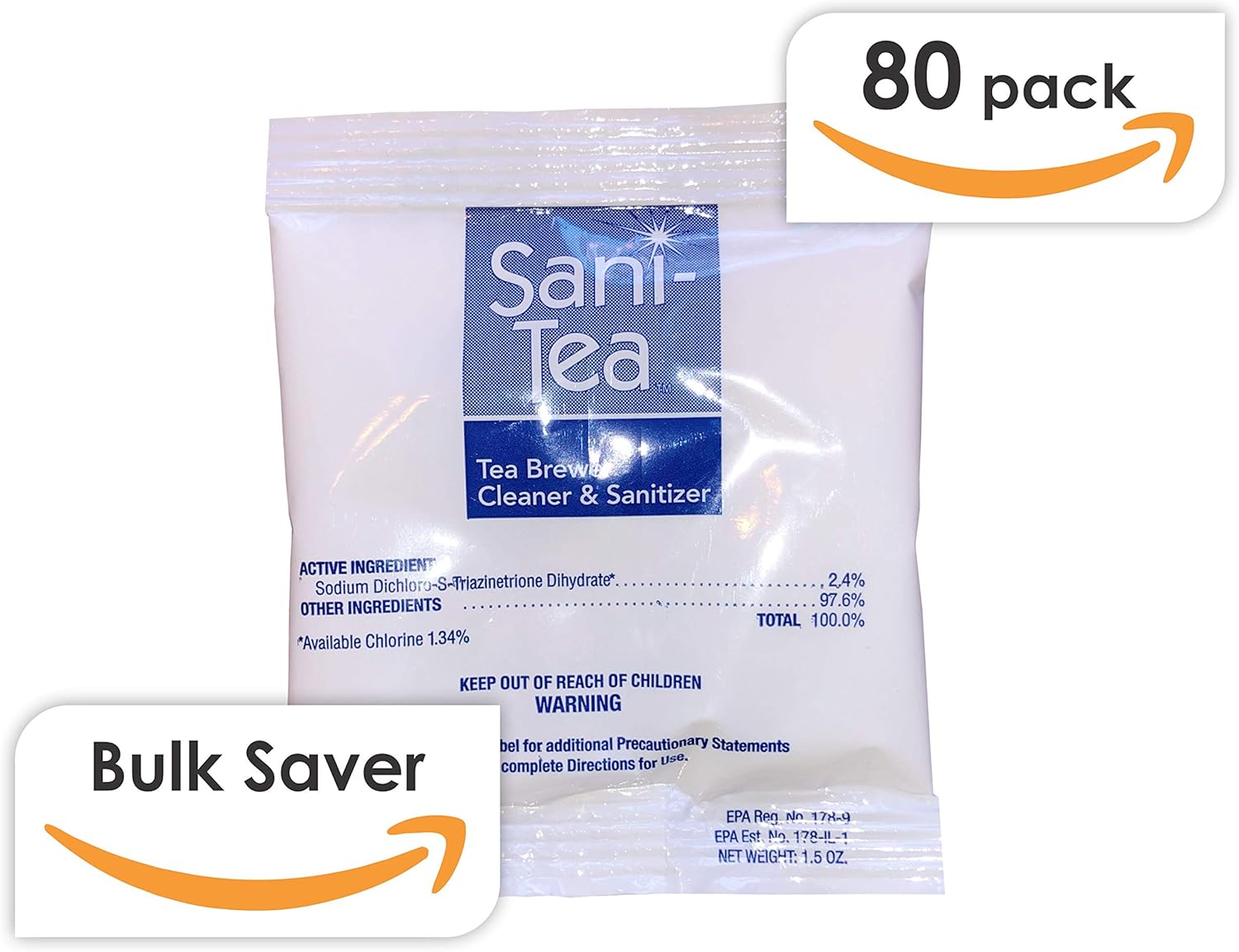 Stera Sheen Sani-Tea - 1.5 Ounce Packets - Tea Brewer, Dispenser Cleaner and Sanitizer - Remove Tea Residues and Oils, Ensure Food Safety, 80 Packets Per Case