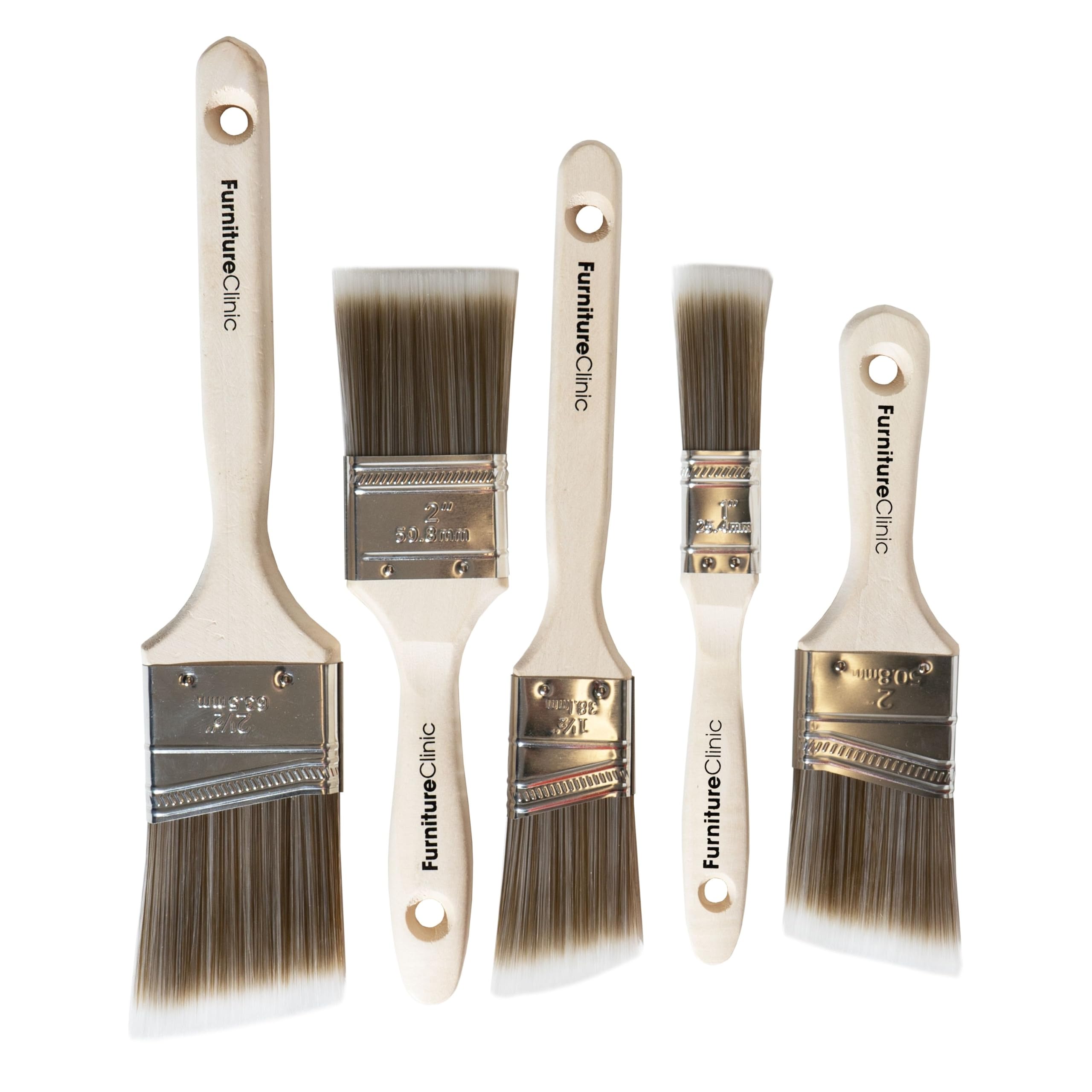 Furniture Clinic Paint Brush Set of 5 - Flat & Angled Brushes 25-63mm for