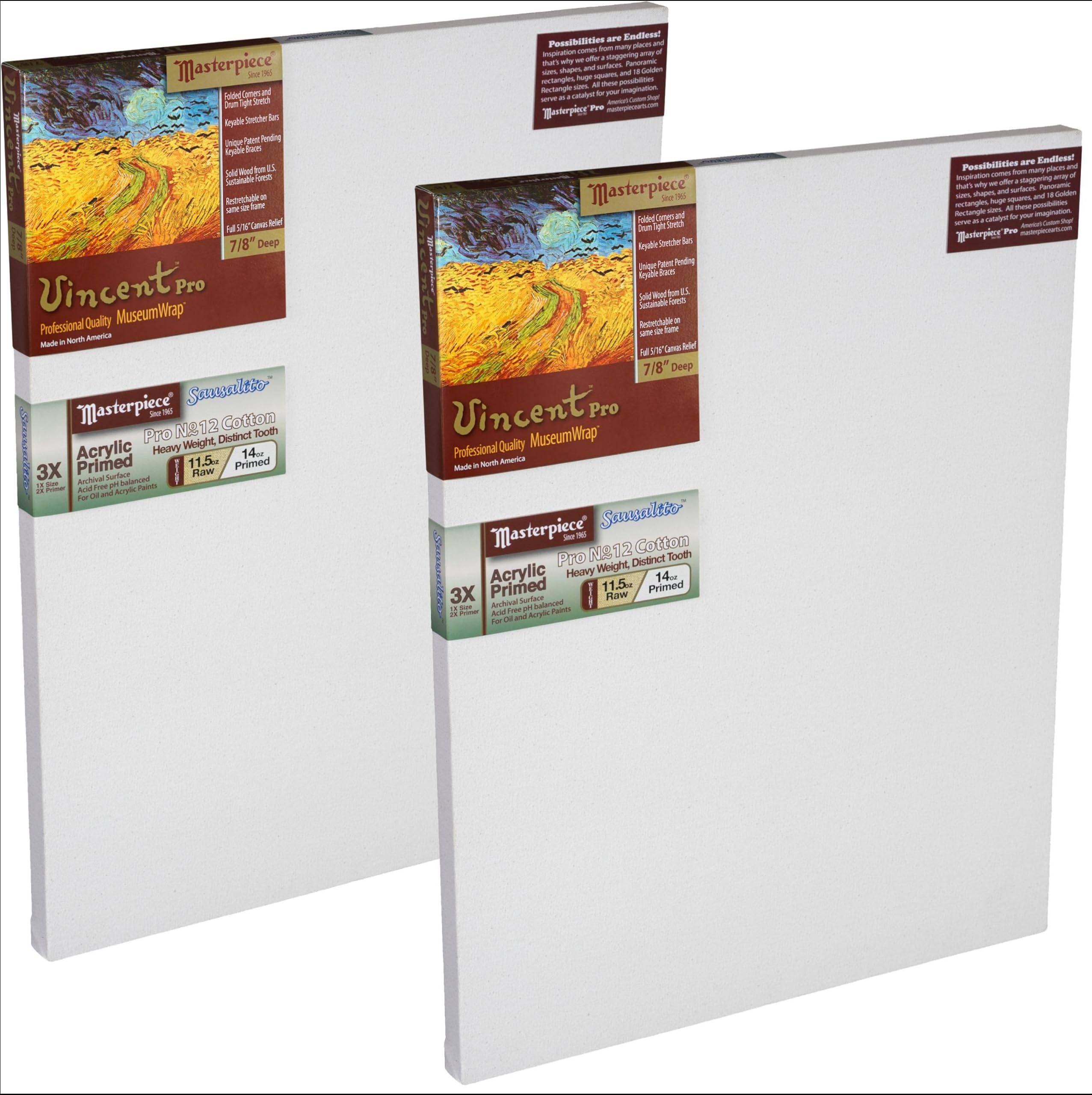 masterpiece z2vs-1040 vincent pro 7/8" deep sausalito heavy weight and texture 14 oz cotton stretched canvas 10" x 40" white 2 pack
