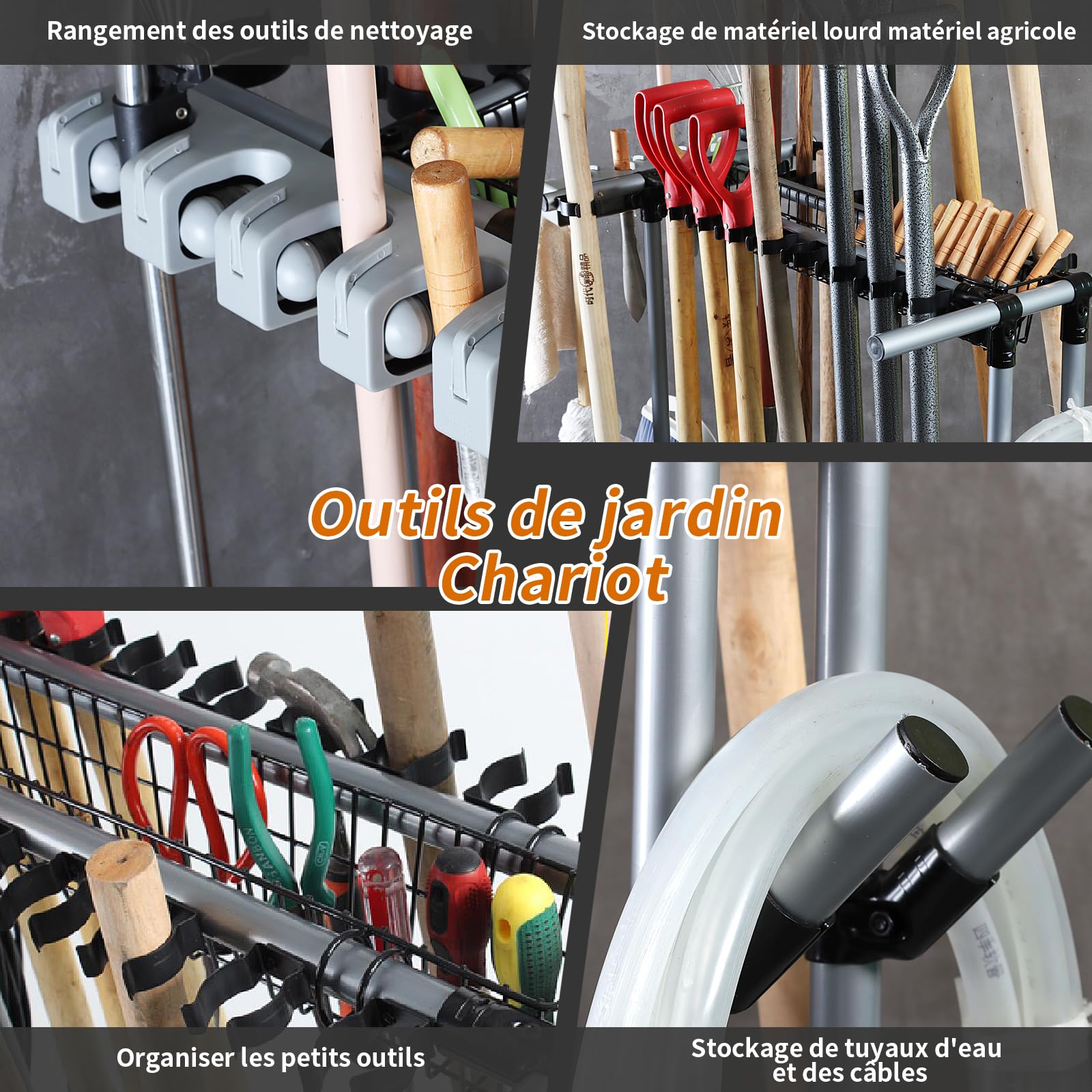 Étagère de Rangement Polyvalente pour Outils de Jardin avec Stockage Classifié pour Chariot de Matériel Agricole Lourd