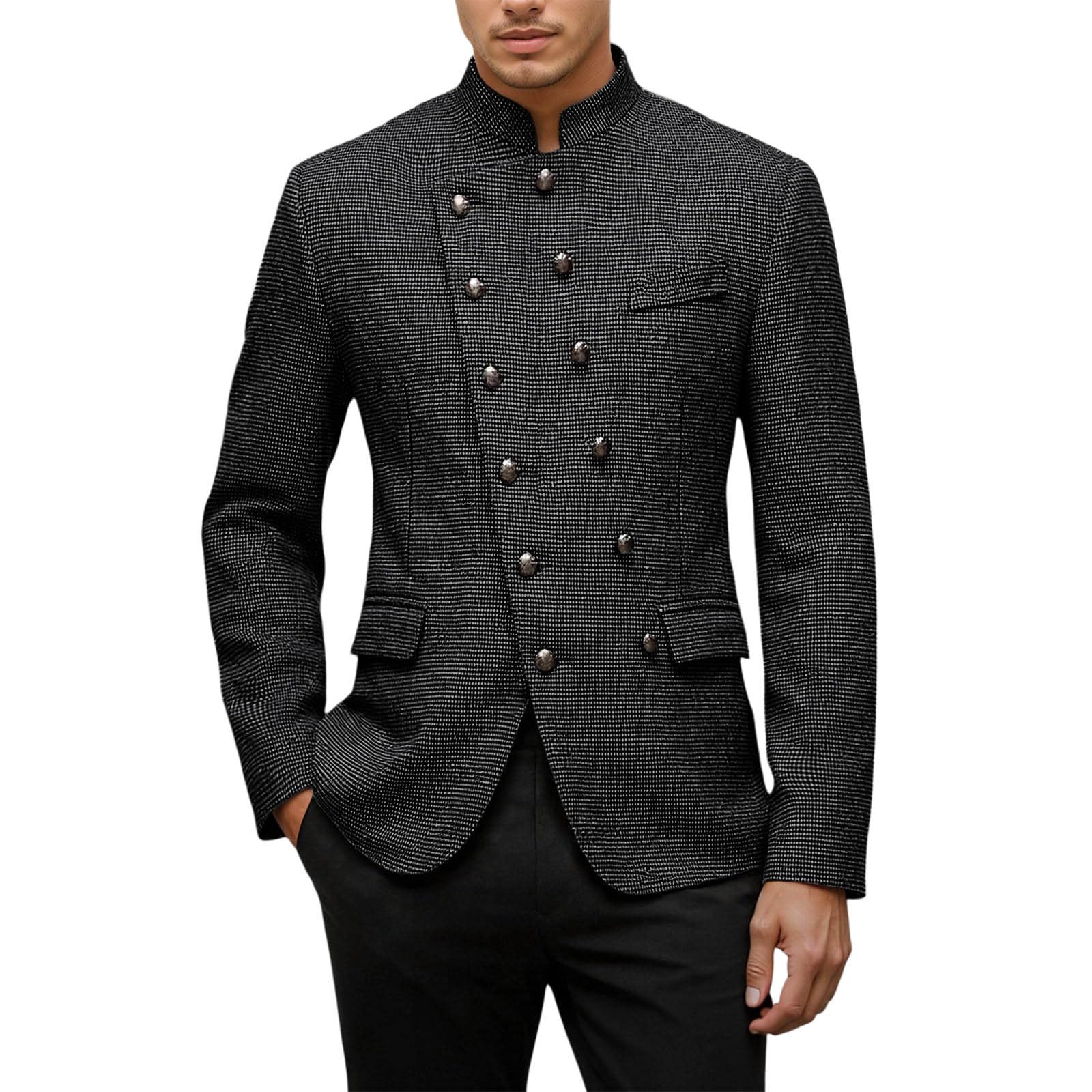 Chaqueta Americana Hombre,Chaqueta de Traje Informal de Manga Larga con Botones diagonales para Hombre otoño e Invierno