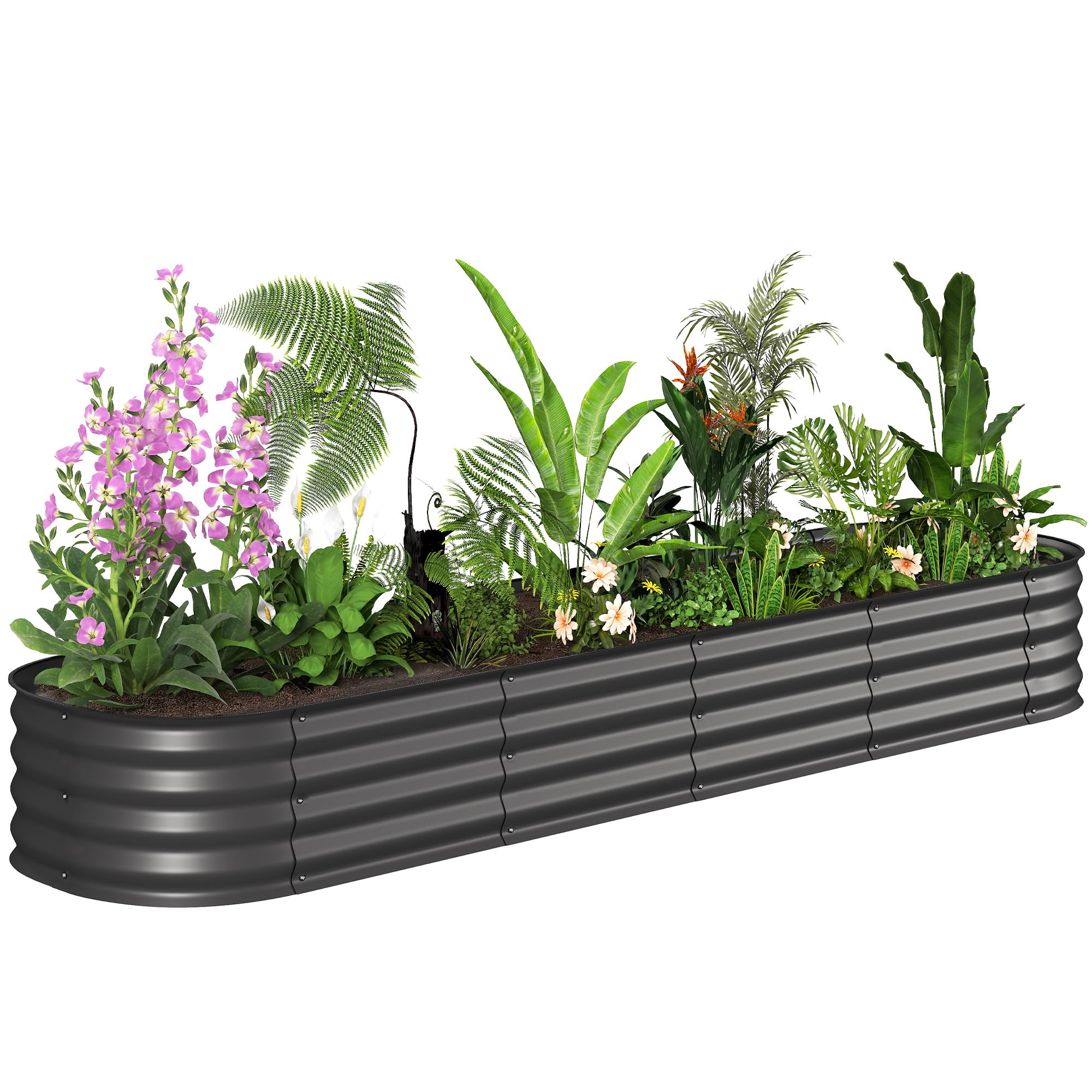 Outsunny Jardinière carré Potager de Jardin en Acier galvanisé modulable pour légumes, Plantes, Fleurs, dim. 240 x 62 x 30 cm, Gris foncé