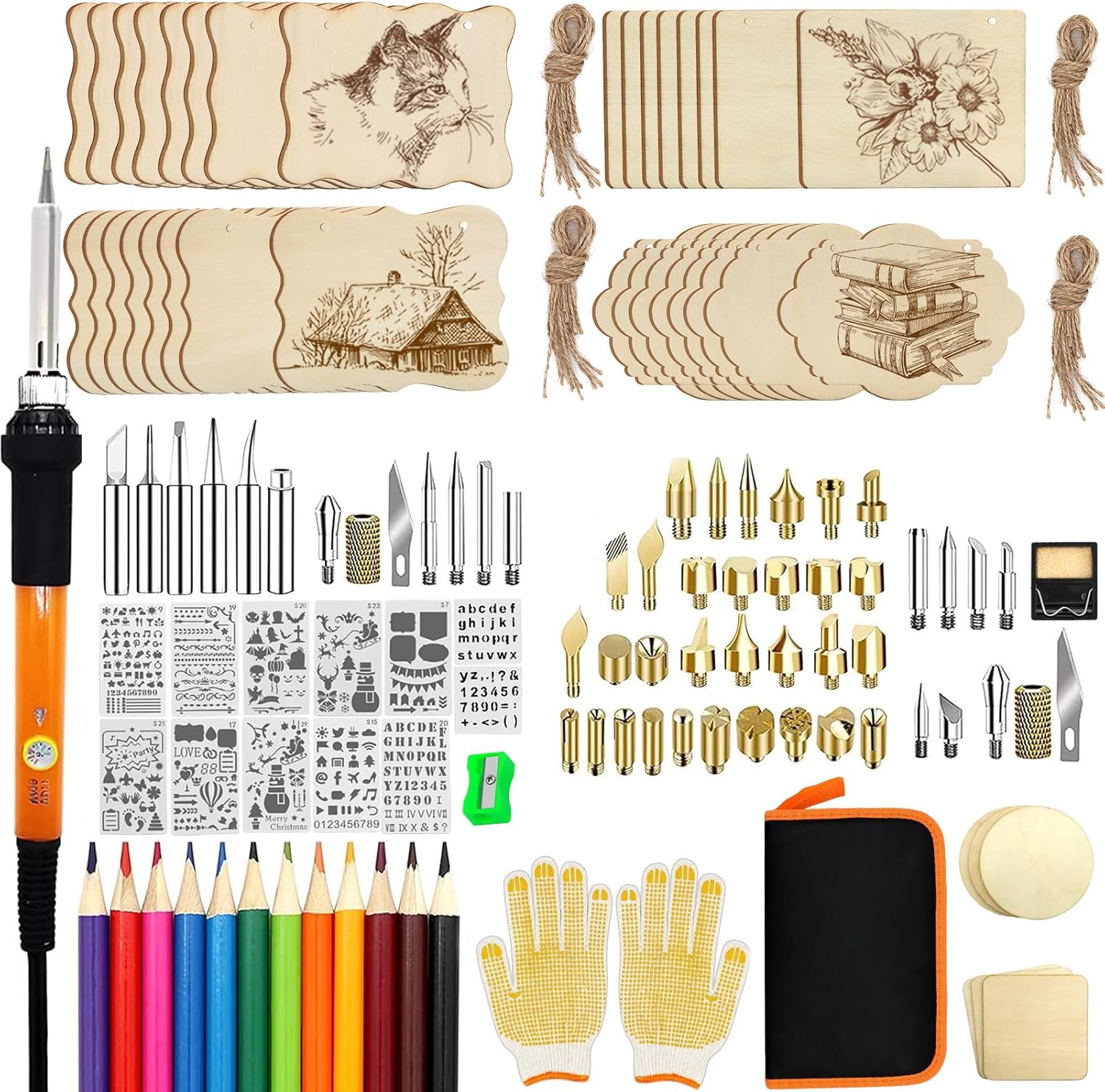 Wood Burning Kit and Wood Ornaments, 110Pcs Wood Burning