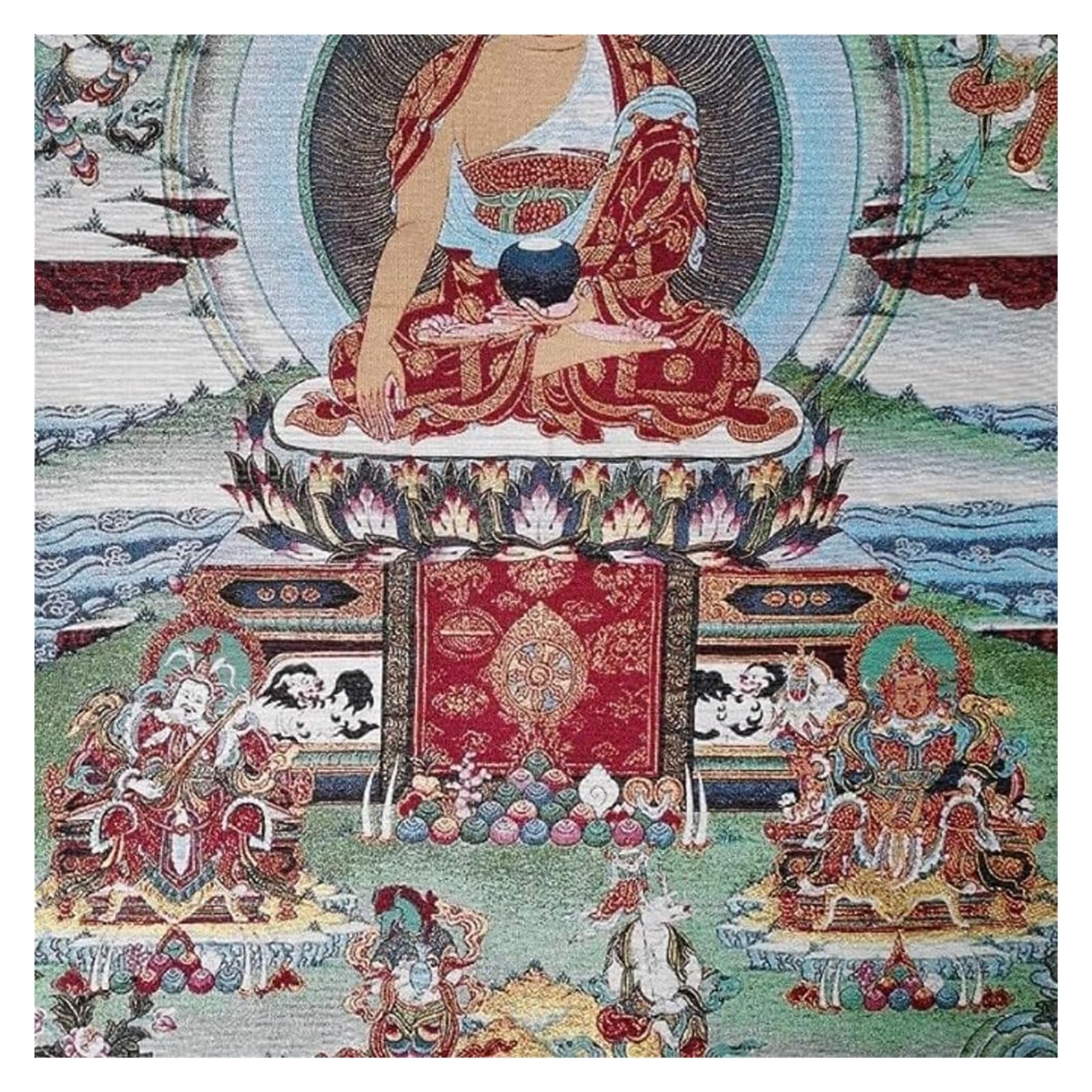 PZOFERLIN Ricamo tibetano Thangka Ricamo in seta tibetano Thangka Sakyamuni Buddha 4 protettori del Dharma Arazzo 60x90 cm