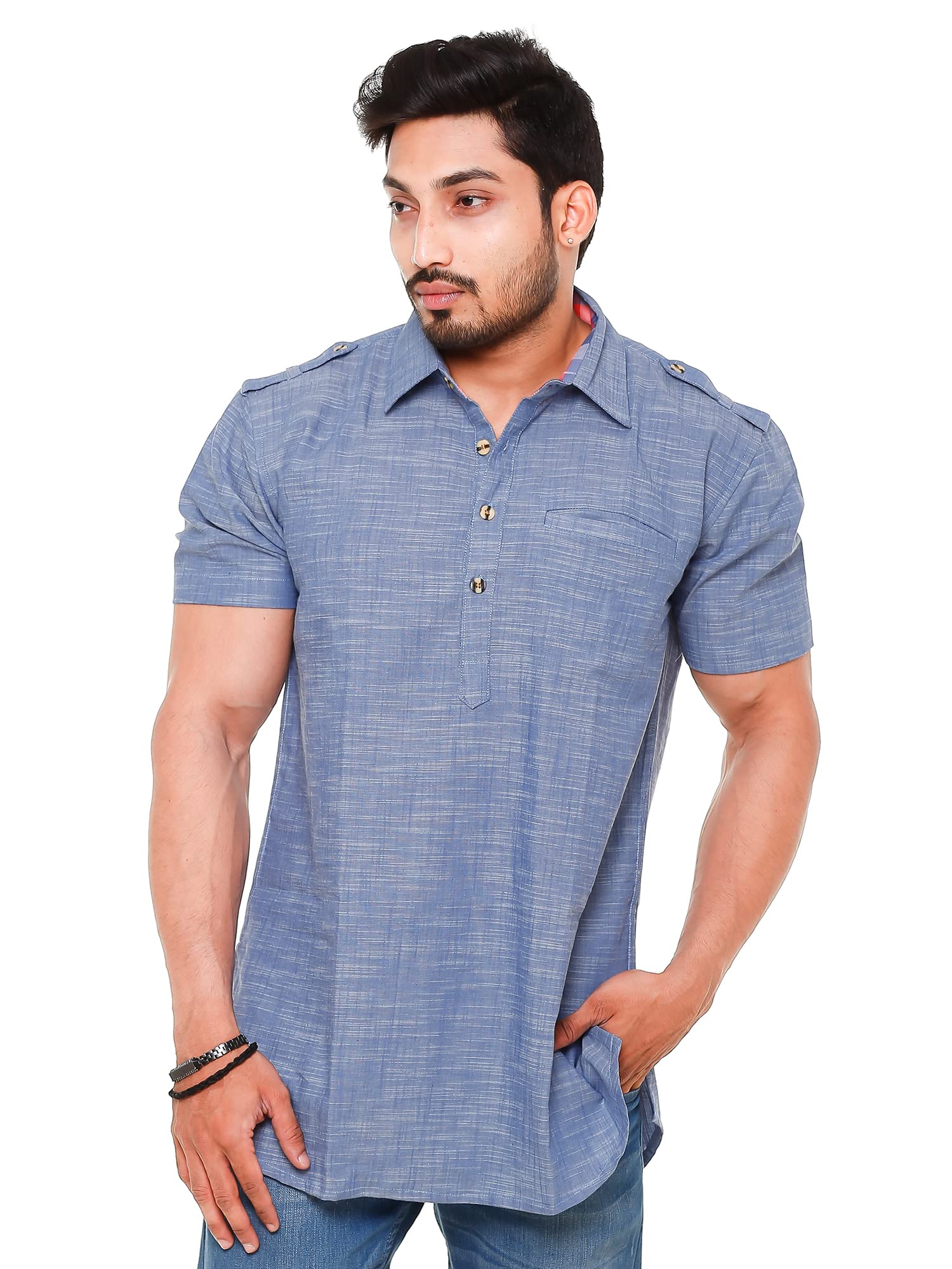 twist Mens Plus Size Linen Half Sleeve Short Kurta-picture-53