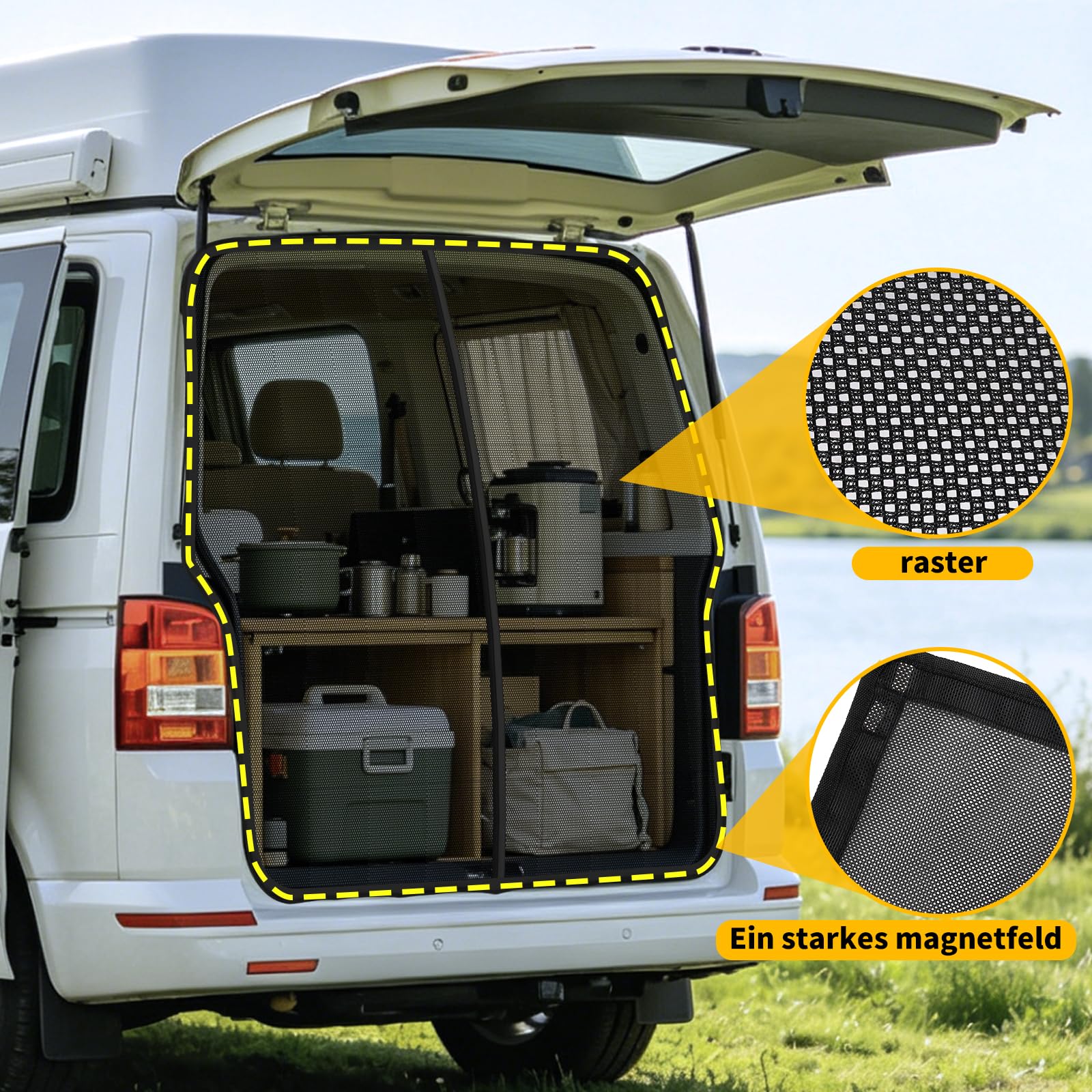 Moskitonetz Magnetisch kompatibel VW T5 T6 für Hintertür, Auto Fliegengitter & Insektennetz & Sonnenschutz, mit Mittelmagnetverschluss, VW T5 T6 Camping-Zubehör