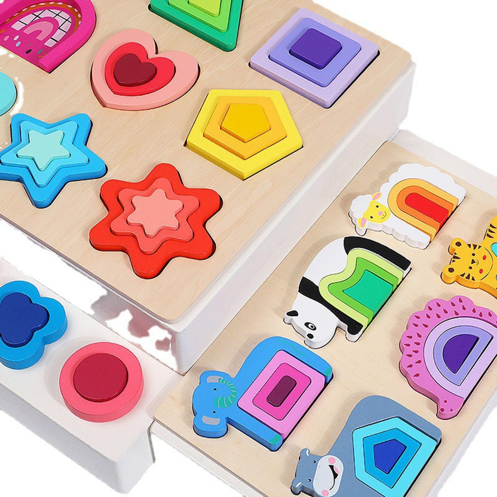 Tabellone Puzzle di Forme in Legno, Giocattolo di Abbinamento delle Forme Geometriche,Model a
