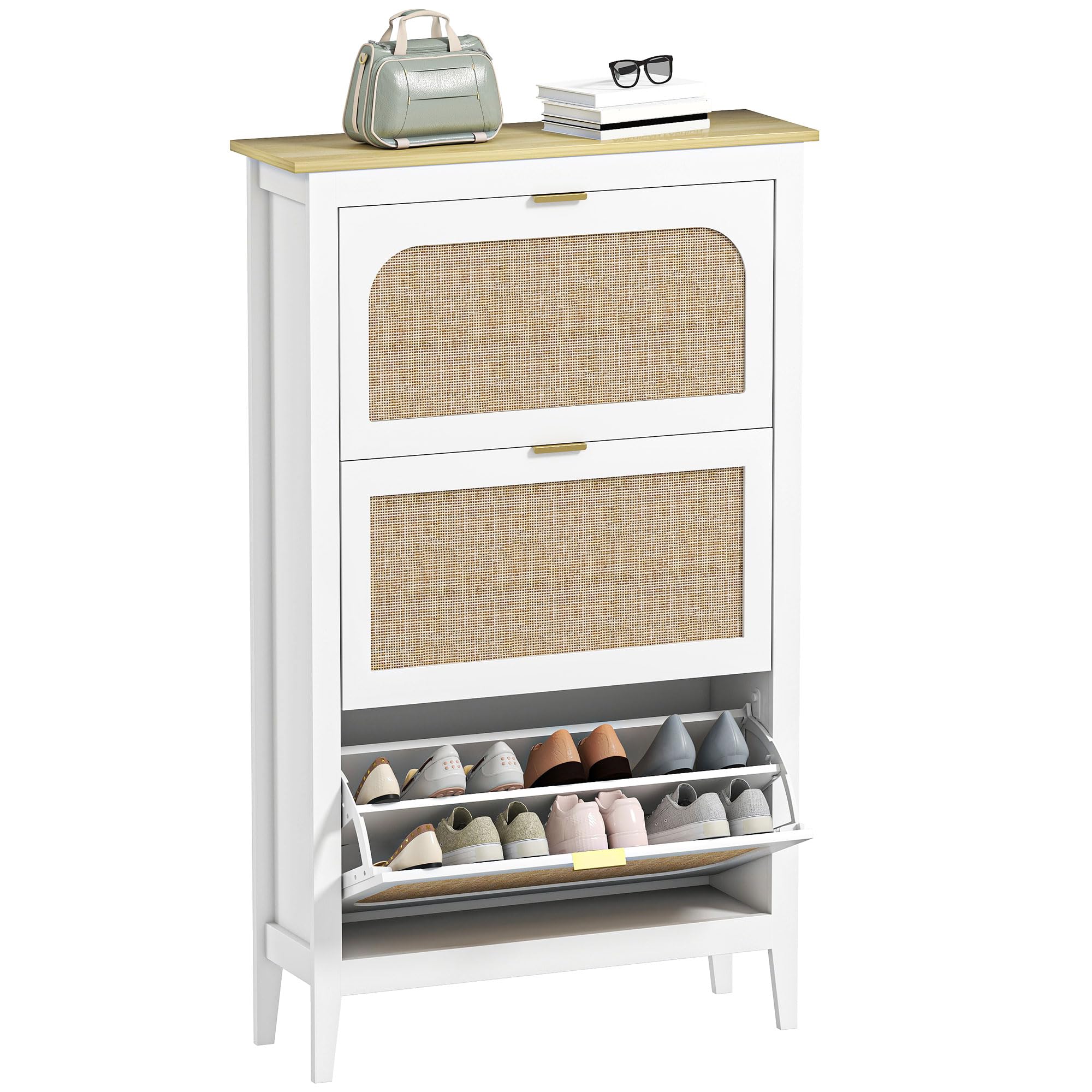 HOMCOM Meuble à Chaussures 21 Paires 3 Tiroirs 80x24x131cm Blanc