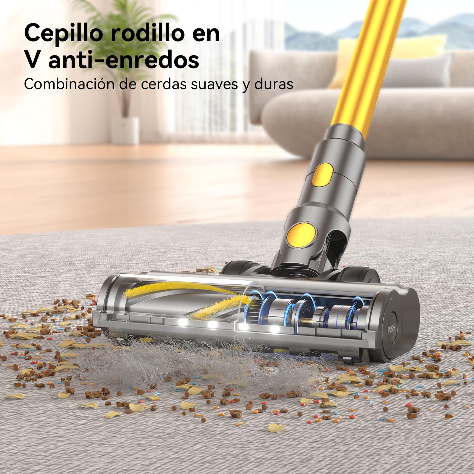 Aspiradora sin Cable 55KPA/580W/75Mins, Escoba Aspirador sin Cable Potente con Pantalla Táctil LED, Aspirador Vertical con 6 Etapas de Filtración y Autocargable para Hogar y Mascotas