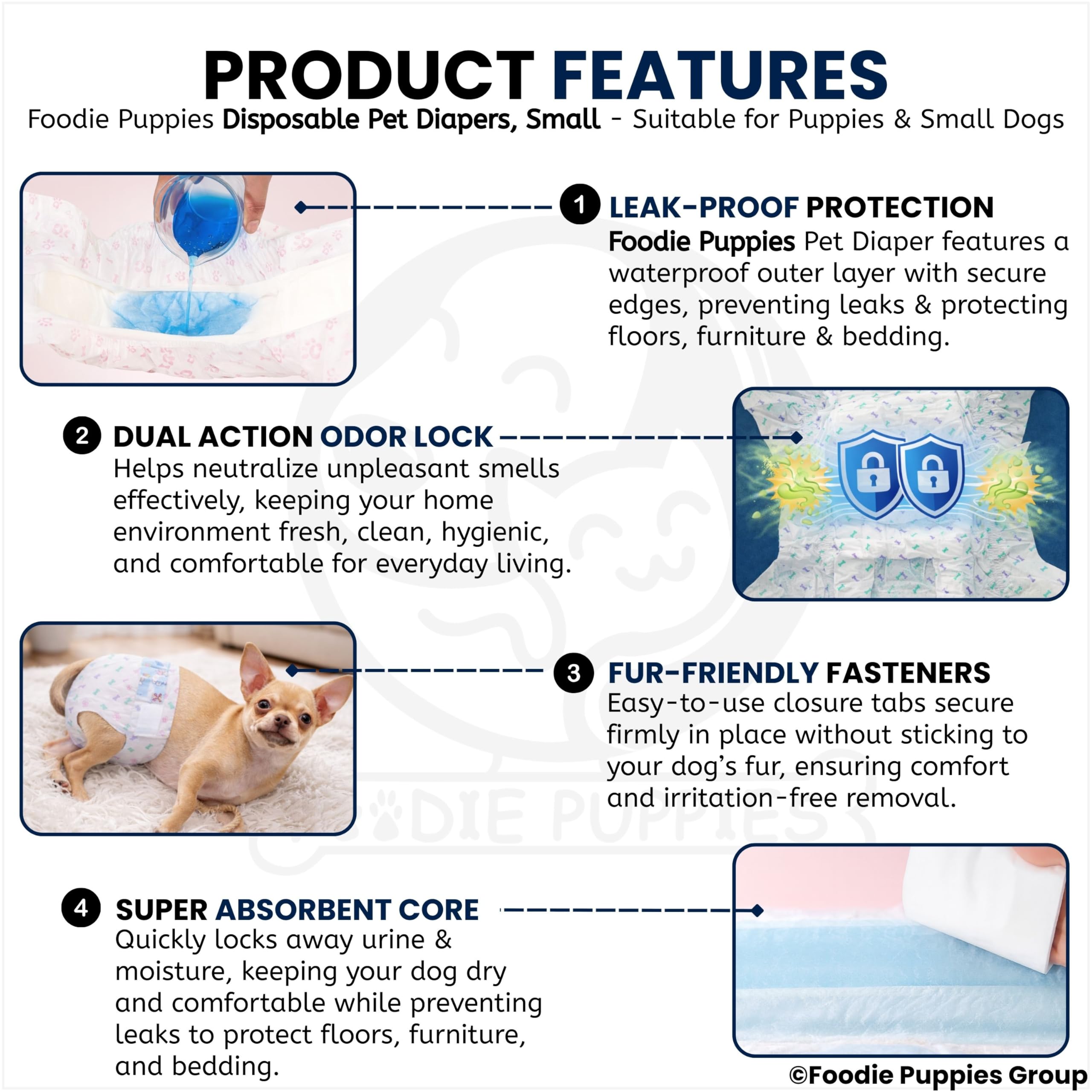 Foodie Puppies Disposable Pet Diapers for Dogs - (12Pcs, Small) | Comfortable Diaper Pants/Sanitary Cotton Underwear Nappy | Leak-Proof, Ultra-Absorbant, & Flexible | Daily Uses and Travelling Purpose 1