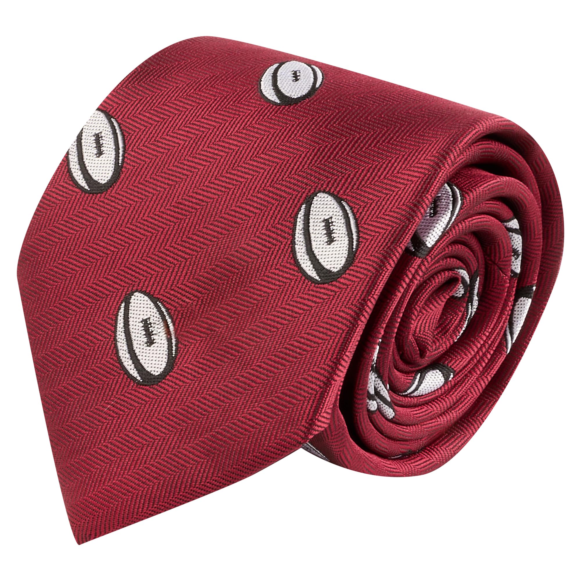 King & Priory Rugby Ball Burgundy Red Herringbone Embroidered Tie