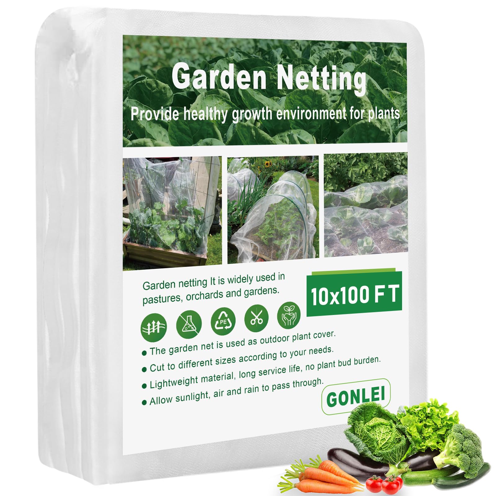GonLei Garden Netting 10 X 100FT Garden Mesh Netting Outdoor Mosquito Netting Plant Cover Protection Screen Vegetable Row Cover,Blueberry Netting Shrubs Fruits Tree Flowers Garden Screen Barrier Net
