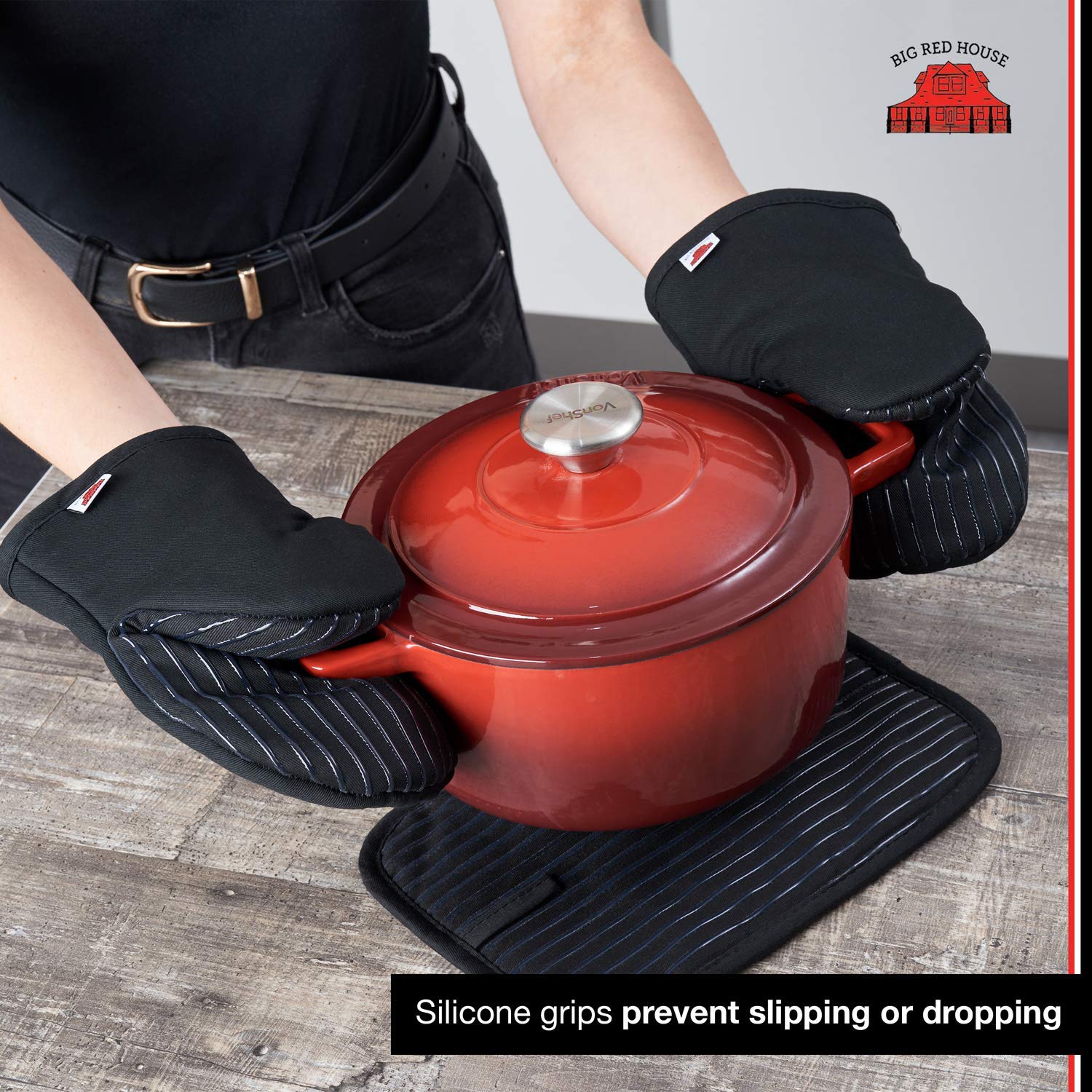 Lot De 4 Gants De Cuisine Et Maniques Résistants à La Chaleur - Art Moderne Gris Turquoise