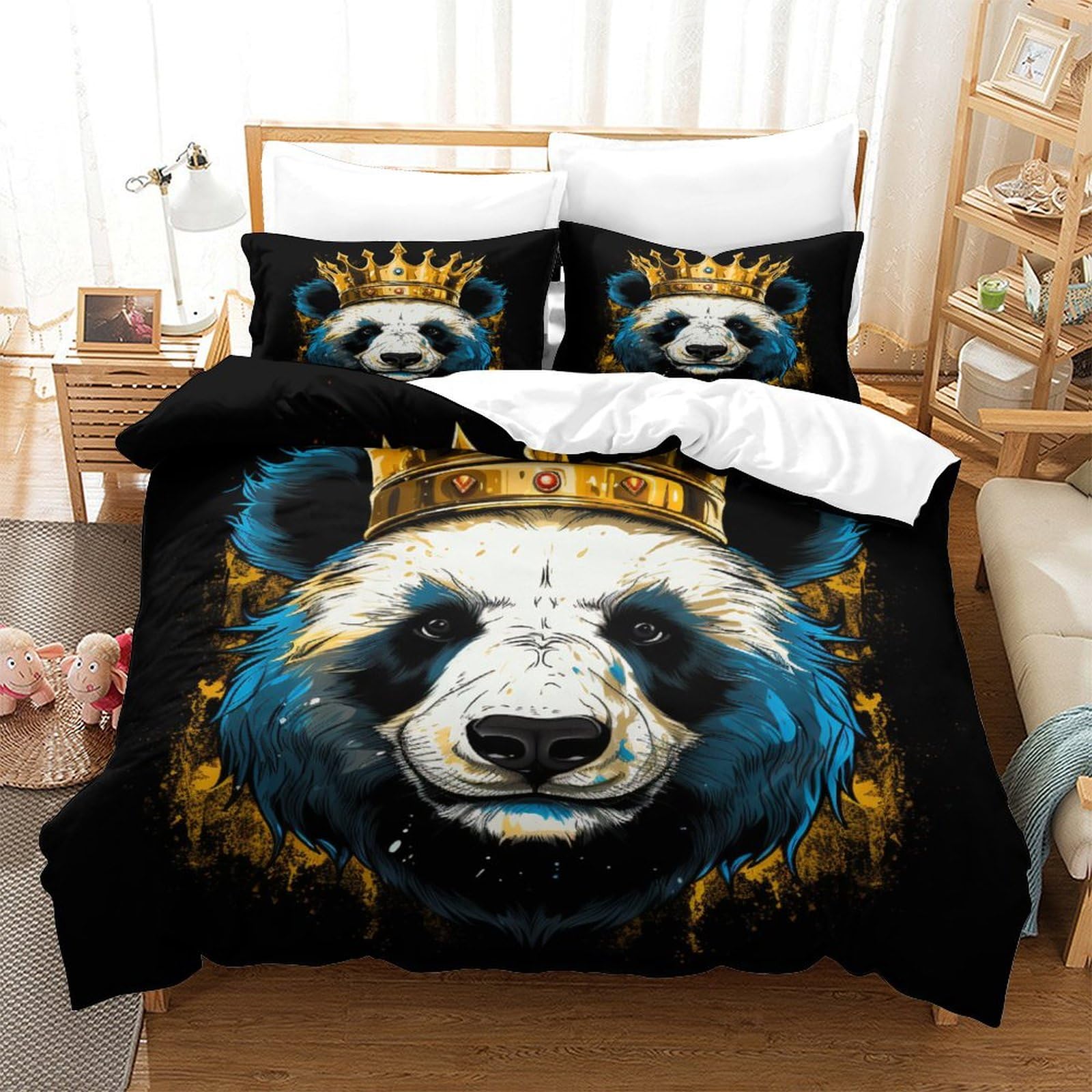 P1S9U7W5Y Artistic Unique 3D Printed Panda Crown Duvet Cover Set 3pcs Microfiber Panda Bedding Set Double