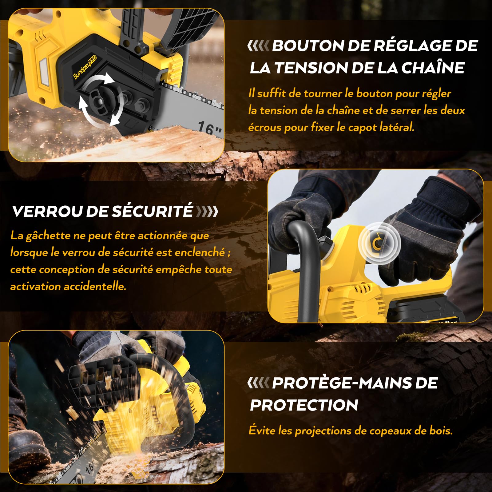 12+16 Pouces 21V Brushless Tronçonneuse Sans Fil à Batterie | 2x4.0Ah Batteries, Débit D’huile Réglable, Lubrification Automatique, Tensionneur Sans Outil, pour Élagage Abattage D'arbres
