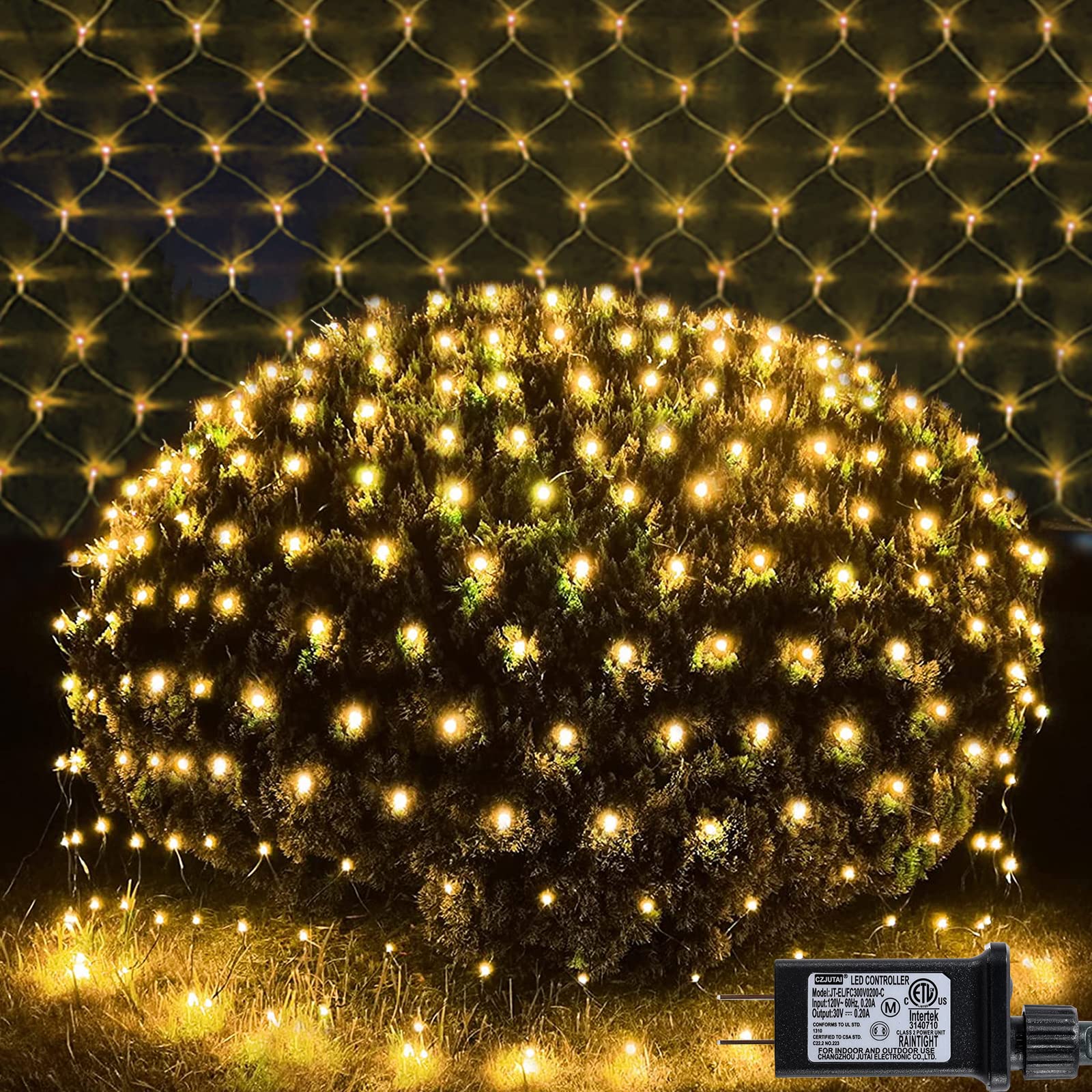 Christmas Net Lights Outdoor Mesh Lights, 14.8ft x 5ft 300 LED Warm White Net Light 8 Modes Connectable Fairy String Mesh Twinkling Christmas Light Green Wire for Bushes Tree Party Yard Garden Decor