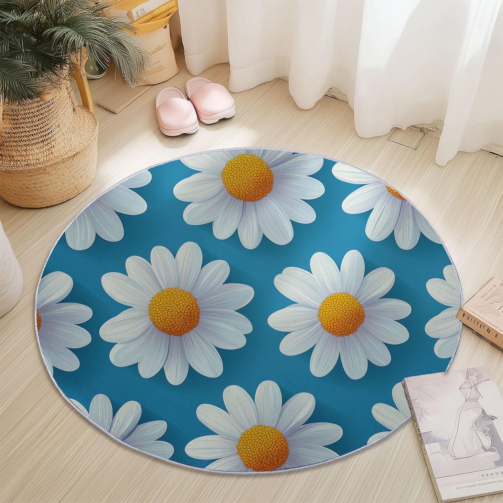 Tappeto rotondo da 245 cm, tappeto antiscivolo moderno in flanella per interni, lavabile, morbido, per cameretta dei bambini, stanza dei giochi, camera da letto, 245 cm, semplice e carino