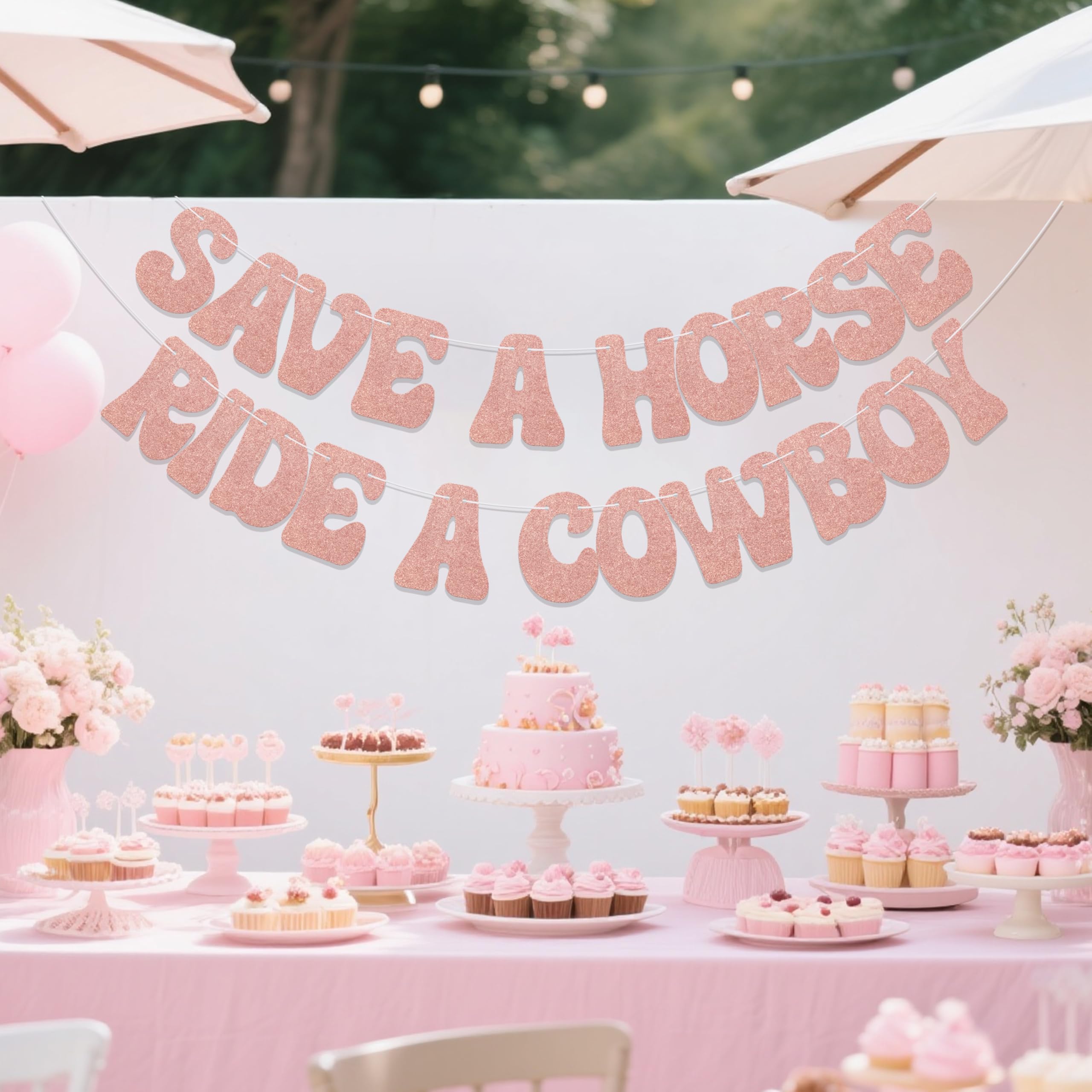 Aumccxz Save a Horse Ride a Cowboy Banner Western Cowgirl Bachelorette Party Decorations Last Rodeo Hen Party Decorations Rose Gold - Image 4