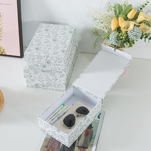 Miniatura 3 de Soul & Lane Cajas de almacenamiento decorativas de cartón, juego de 3 cajas de recuerdo con patrón floral verde claro con cierre magnético,