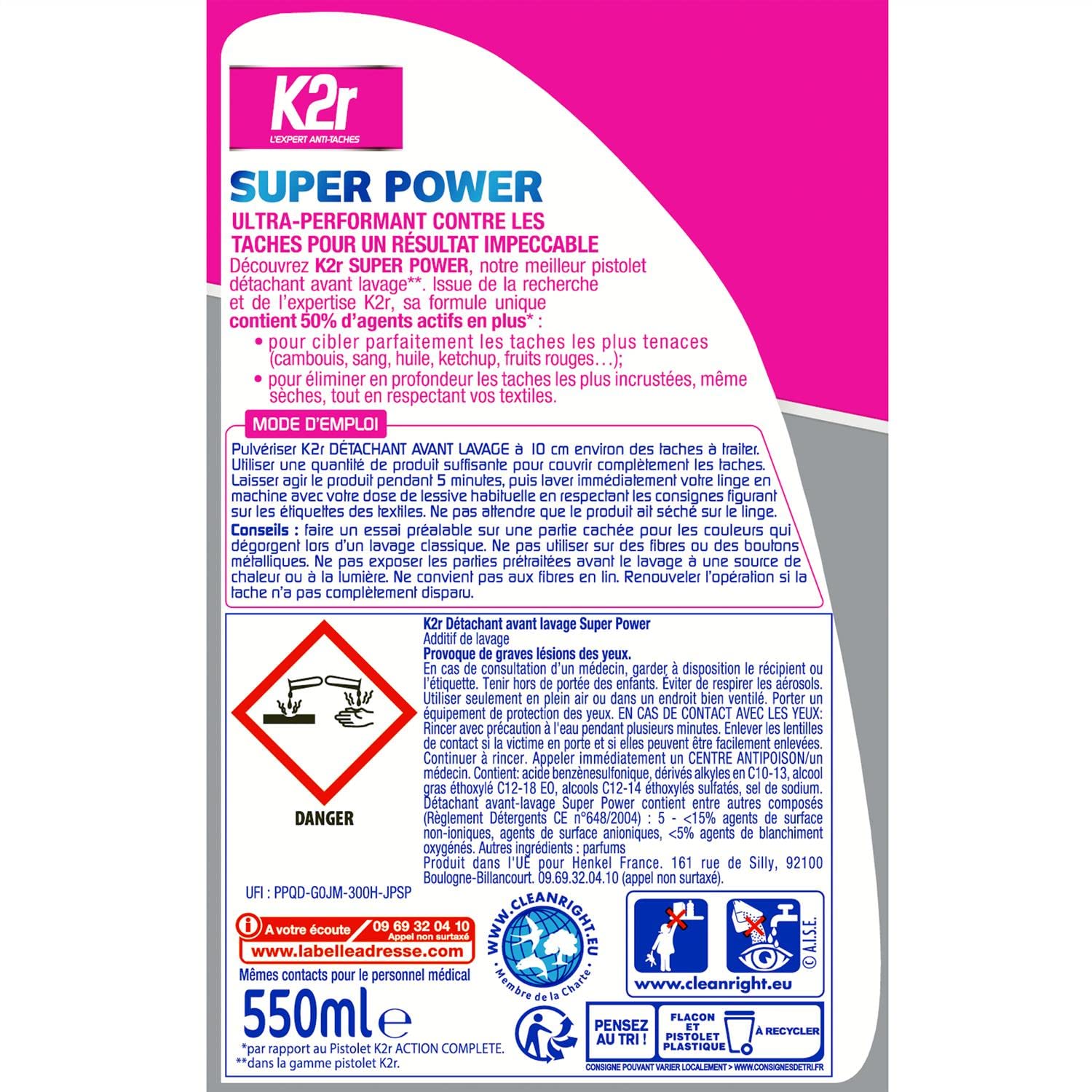 K2R Set di 5 Super Power – Pistola (550 ml) – Smacchiatore avambraccio