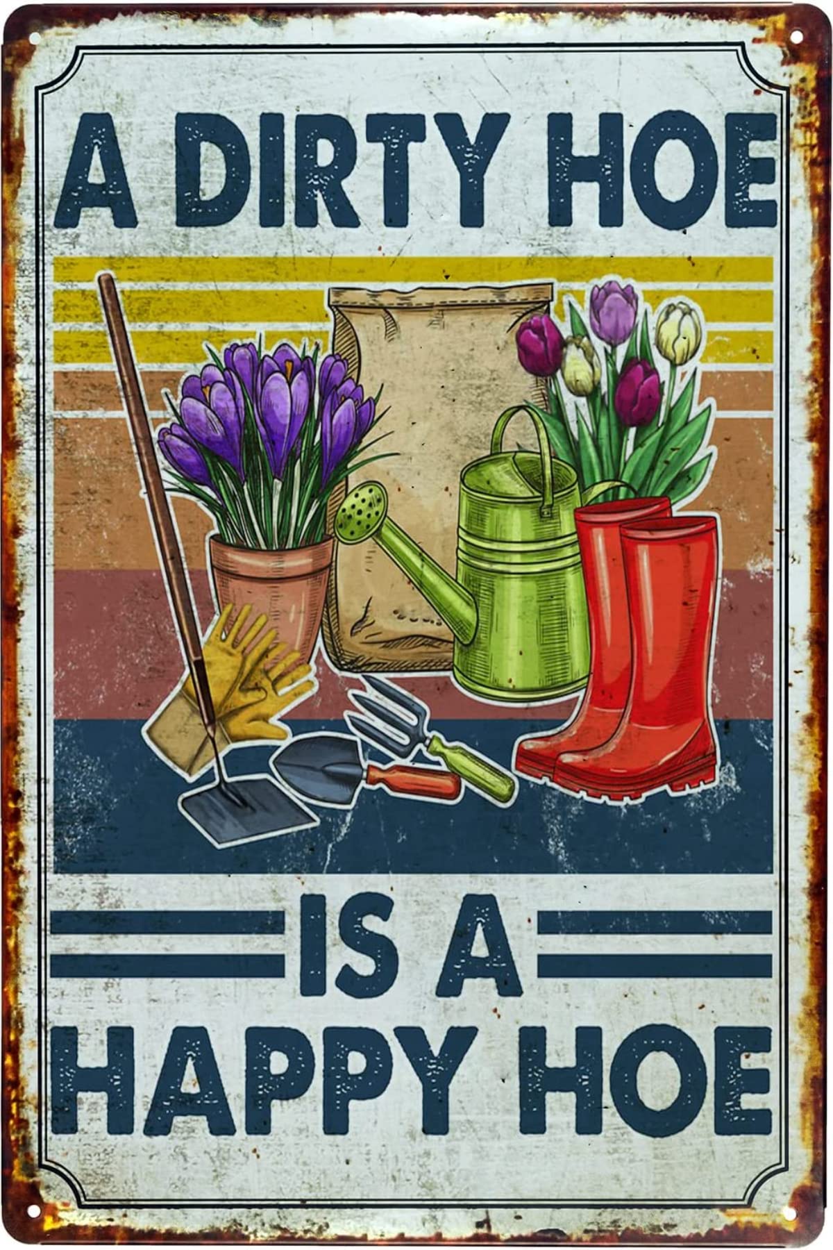 Retro the garden dirty hoe metal logo, garden decorative metal logo supplies, garden logo 8X12 inch/Green.