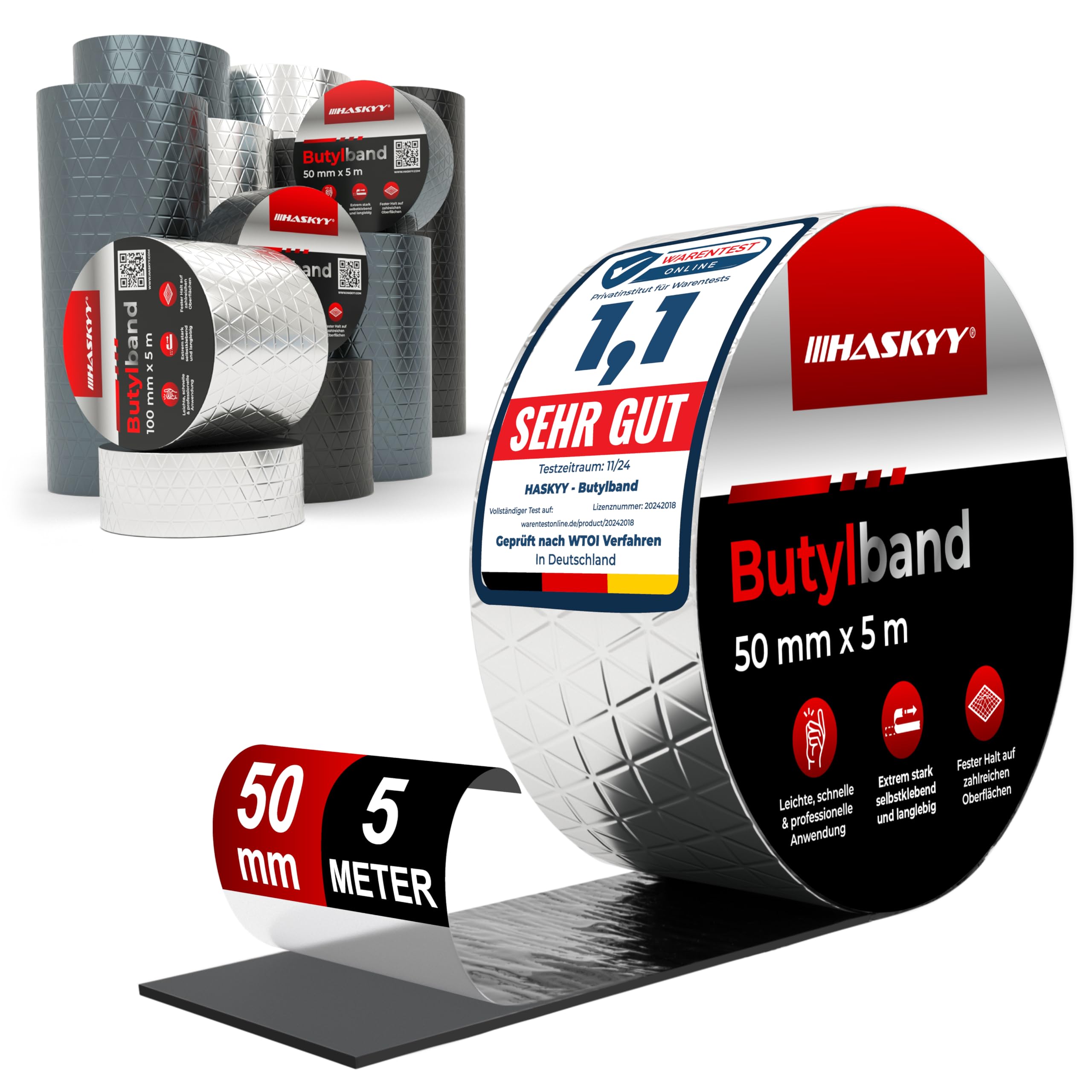 Bosuya Butyltape Waterdichte Tape Aluminium waterdicht plakband 5 cm x 1,2 mm x 5 m Zelfklevend dikke reparatietape voor Daklekken, vensterplankdoppen buisbreuken