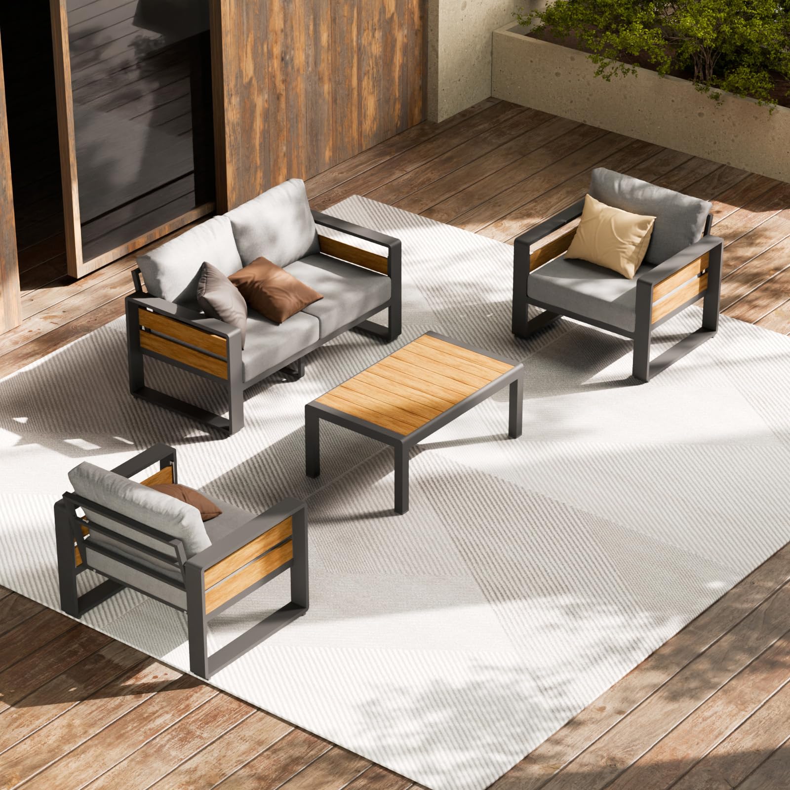 ZANDOR Aluminum Outdoor Patio Furniture Set with Table,4 Seat, Grey
