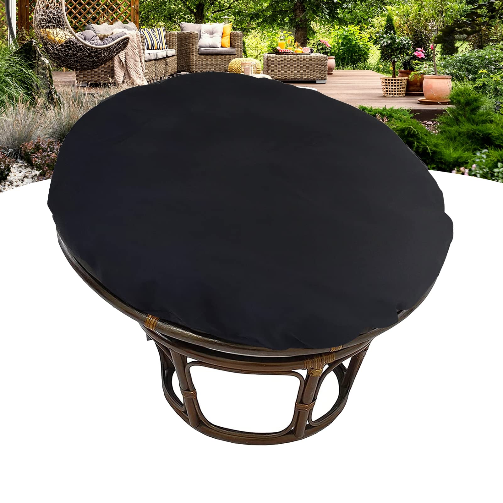 TDHLW Papasan Chair Cushion Cover Only,Outdoor Indoor Cushion Waterproof Slipcover with Fixed Strap for Papasan Cushion Only, for Papasan Wicker Egg Chair,black,43 * 43in