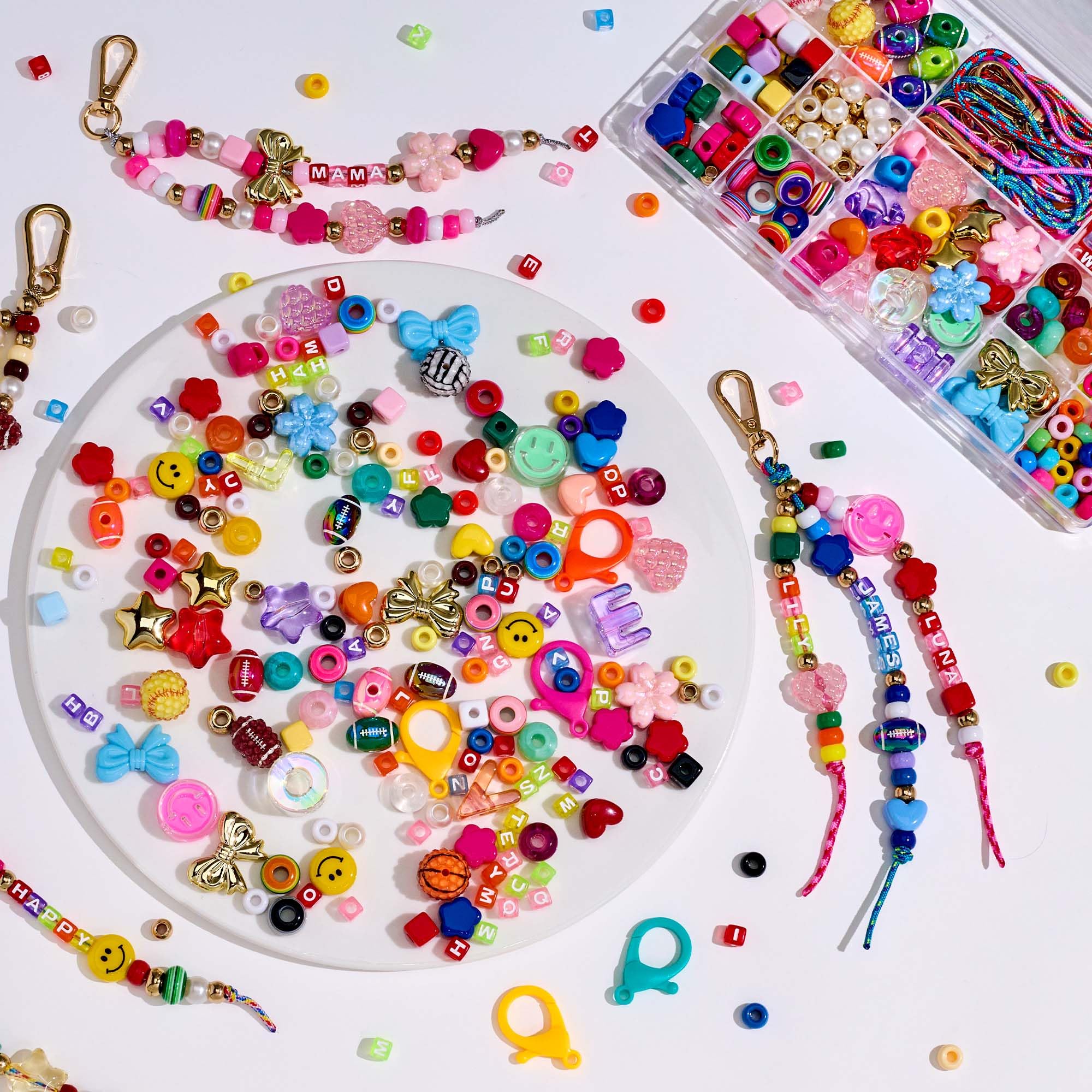 TOVABA Kit per Fare Portachiavi Fai da Te - Set Creativo per Realizzare Portachiavi Personalizzati con Perline Colorate e Accessori per Bambini e Adulti