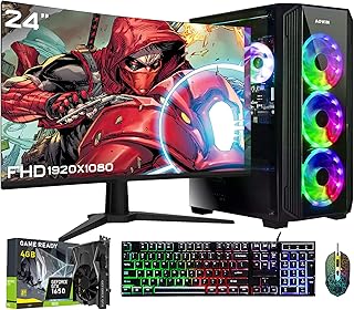 AQVIN ZForce Gaming Desktop Tower PC with 24 Inch Gaming Monitor - Intel i7 Core Processor Up to 4.0GHz, 32GB DDR4 RAM, 512GB SSD, GeForce GTX 1650 4GB, Wi-Fi Windows 10 Pro - (Renewed)
