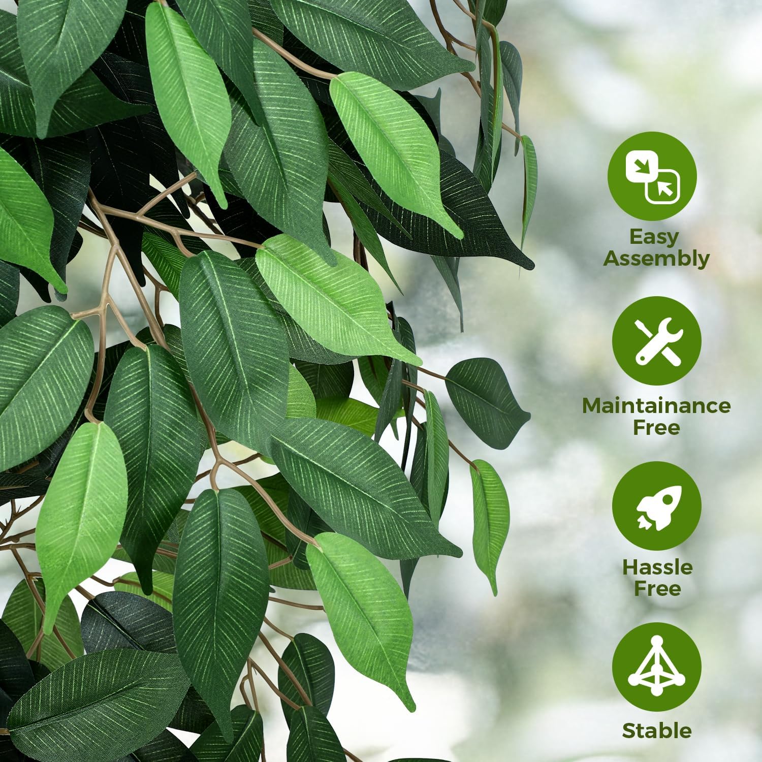 6FT Artificial Ficus Tree, Tall Faux Trees Indoor with White Planter, Dried Moss, Natural Silk Leaves & Trunk, Fake Plants for Home Living Room Office Corner Decor Housewarming Gift - Image 6