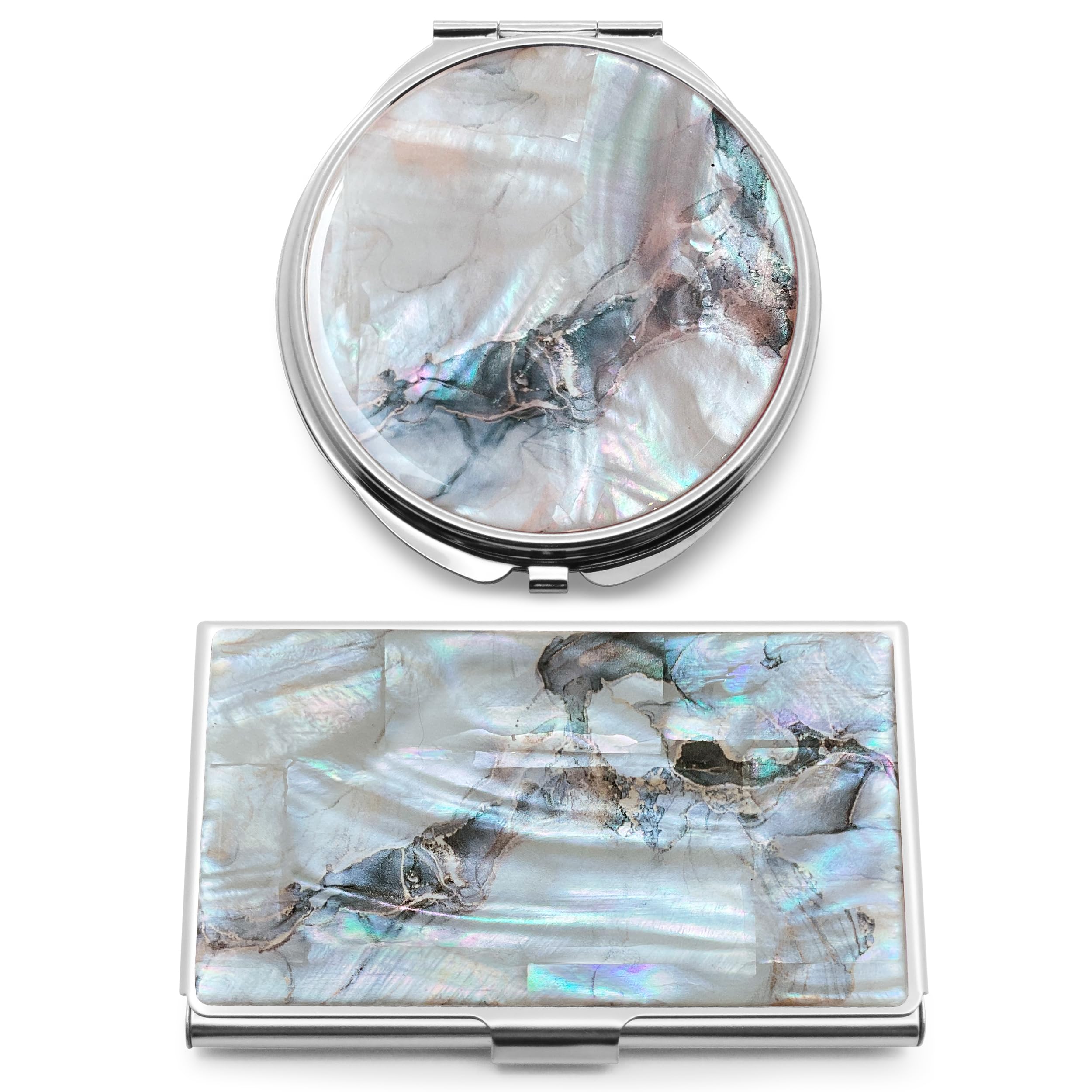 MADDesign Mother of Pearl Compact Mirror Business Card Case Set Marble Gold
