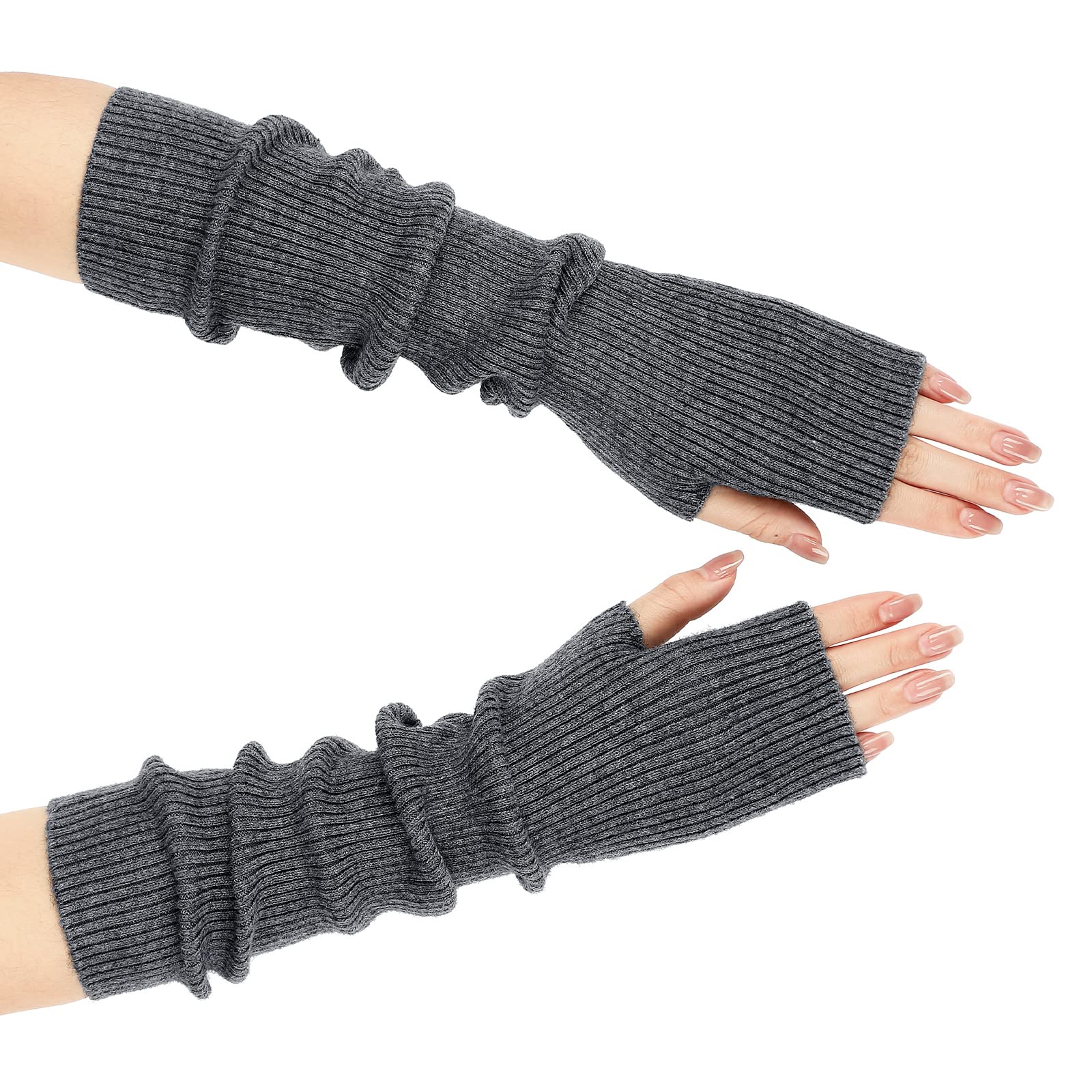 GeyogaLong Fingerless Gloves Arm Warmers Elbow Length Gloves Winter Thermal Stretchy Knit Gloves Thumb Hole Gloves Women Long Wrist Warmer Women Friends Gifts for Winter
