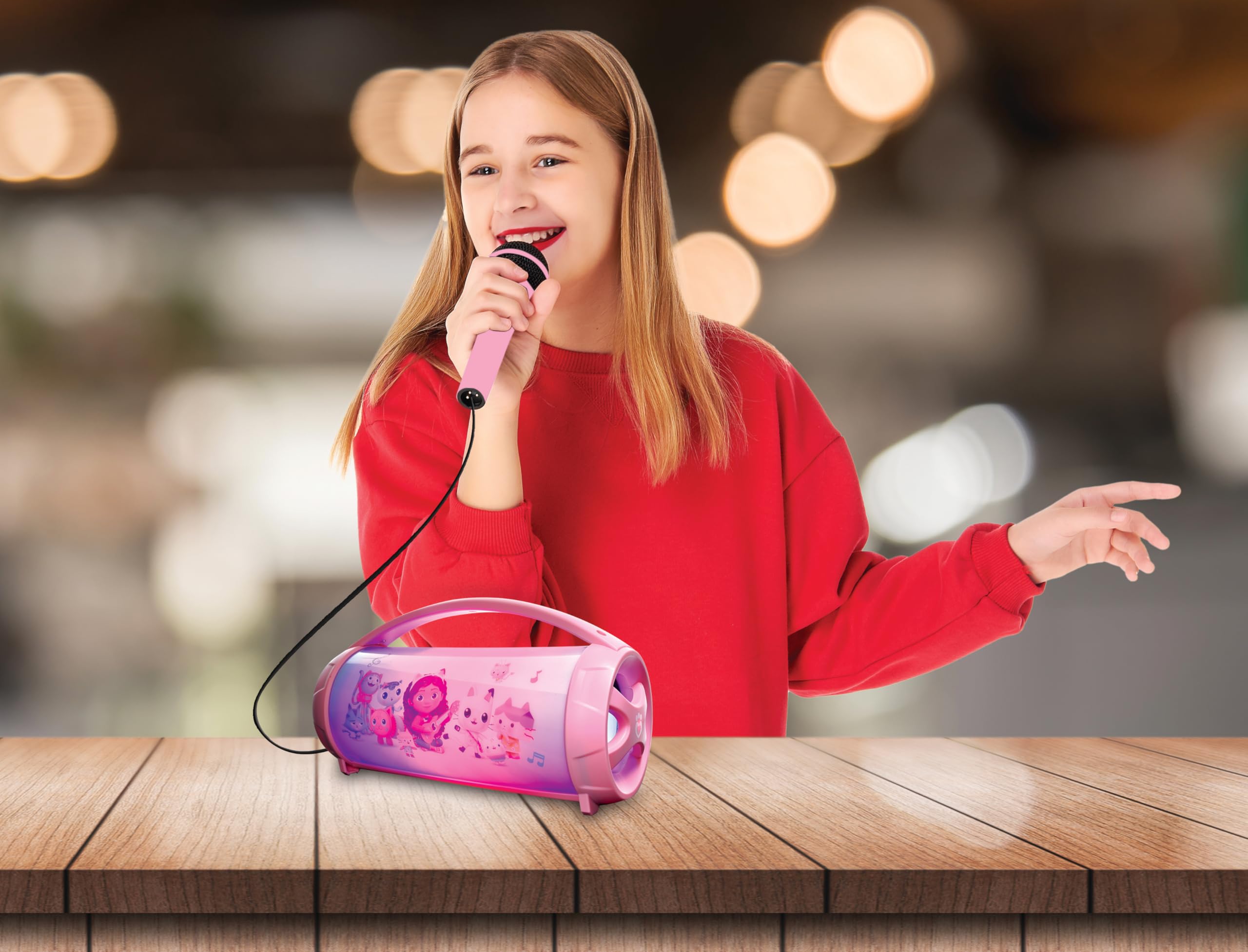 Altoparlante Bluetooth Karaoke Gabby's Dollhouse Con Microfono, Luci LED E Batteria 1200 MAh – 3 Ore Di Musica