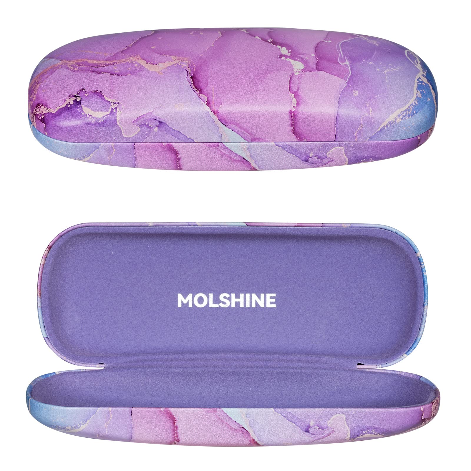 molshineEstuche rígido para gafas de cuero PU, Estuche portátil de viaje para anteojos para hombres, mujeres, niñas, viaje, trabajo de estudio