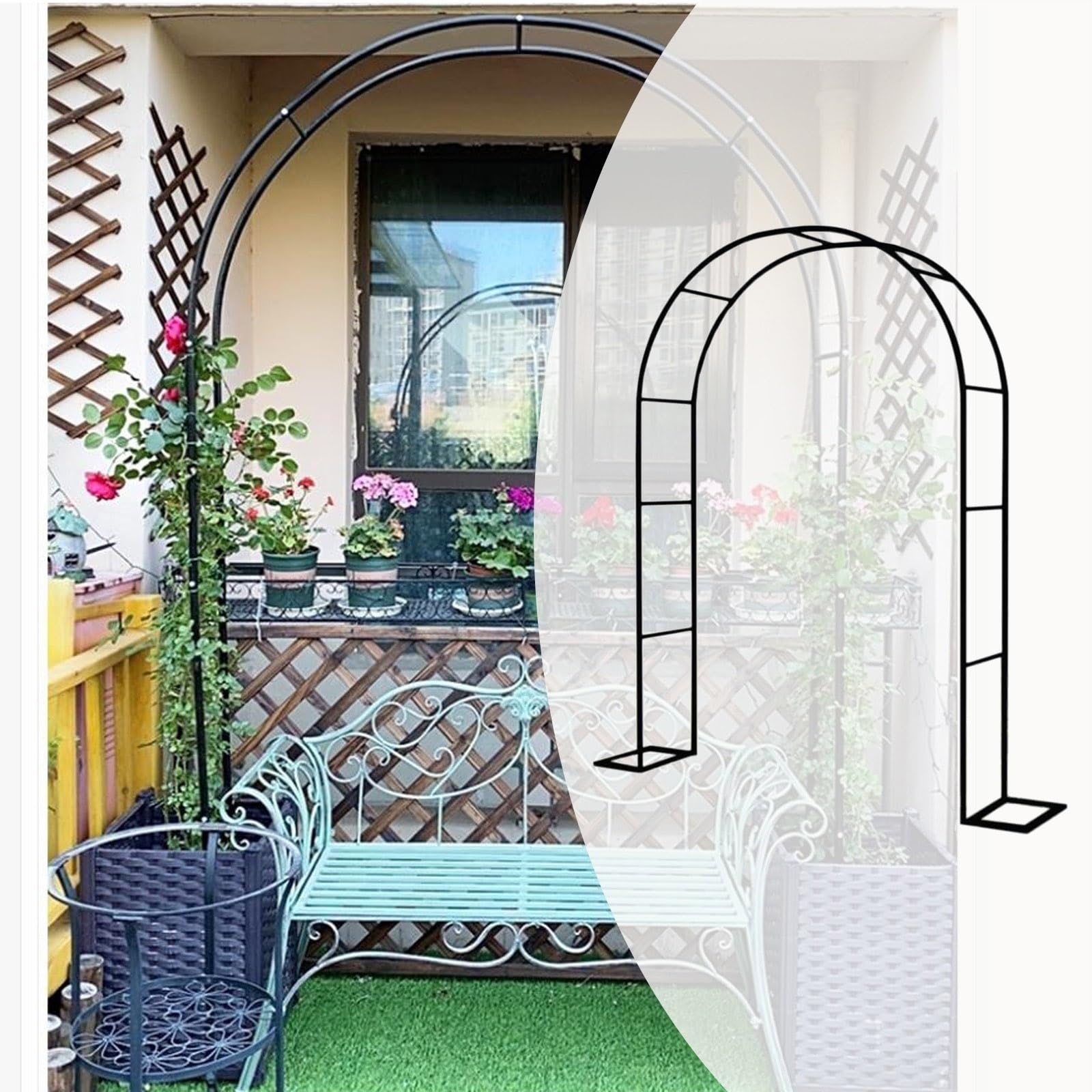Stabiler 80 cm x 200 cm schwarzer Rosen-Gartenbogen – wetterfeste Kletterpflanzen-Rankhilfe & Hochzeitslaube mit Sockel für Outdoor-Dekoration, ideal für Rosen, Reben und Kletterpflanzen