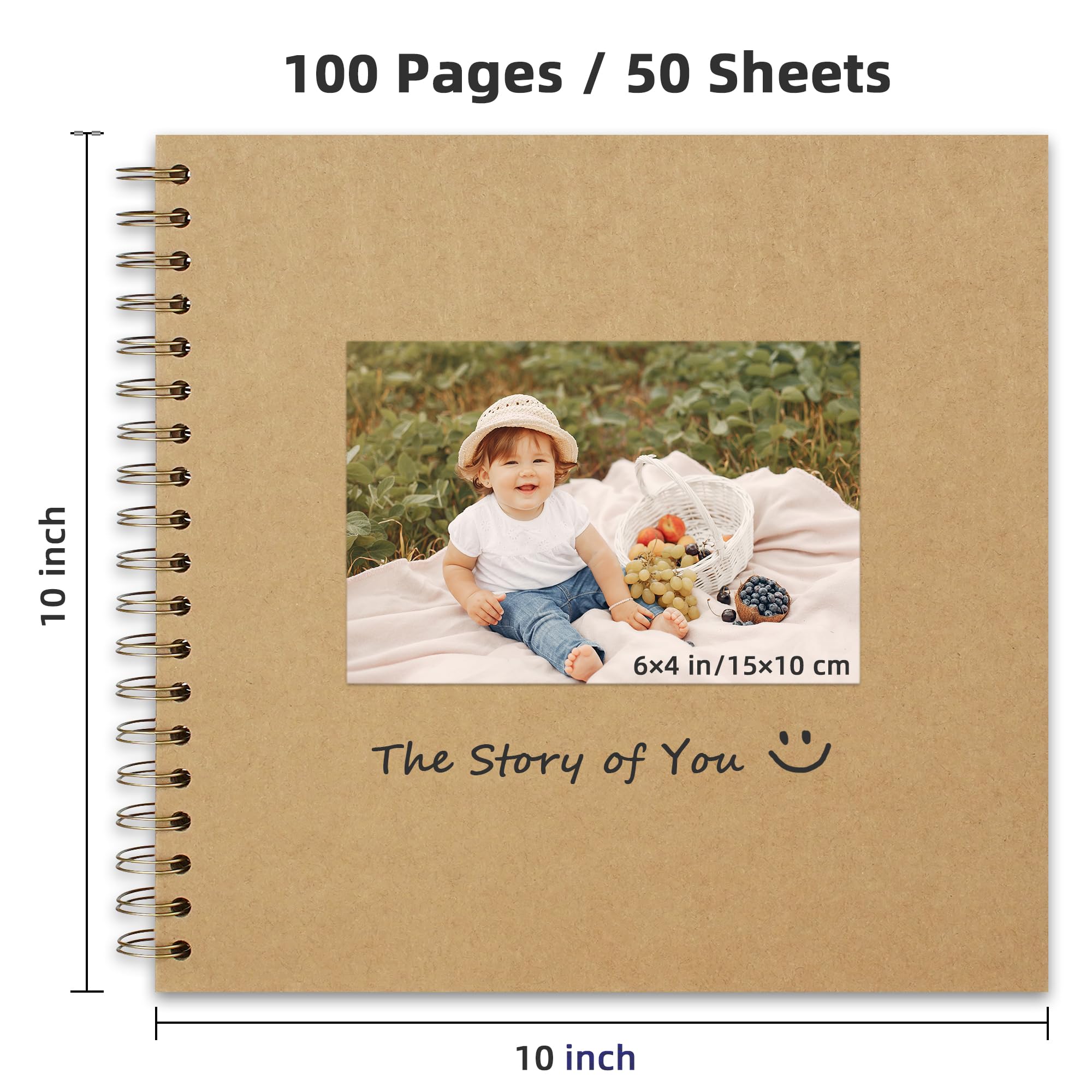 Album fotografico con copertina rigida in carta kraft, 25,4 x 25,4 cm, 100 pagine (50 fogli), perfetto per anniversari di matrimonio, ricordi di famiglia e piccoli progetti di scrapbooking