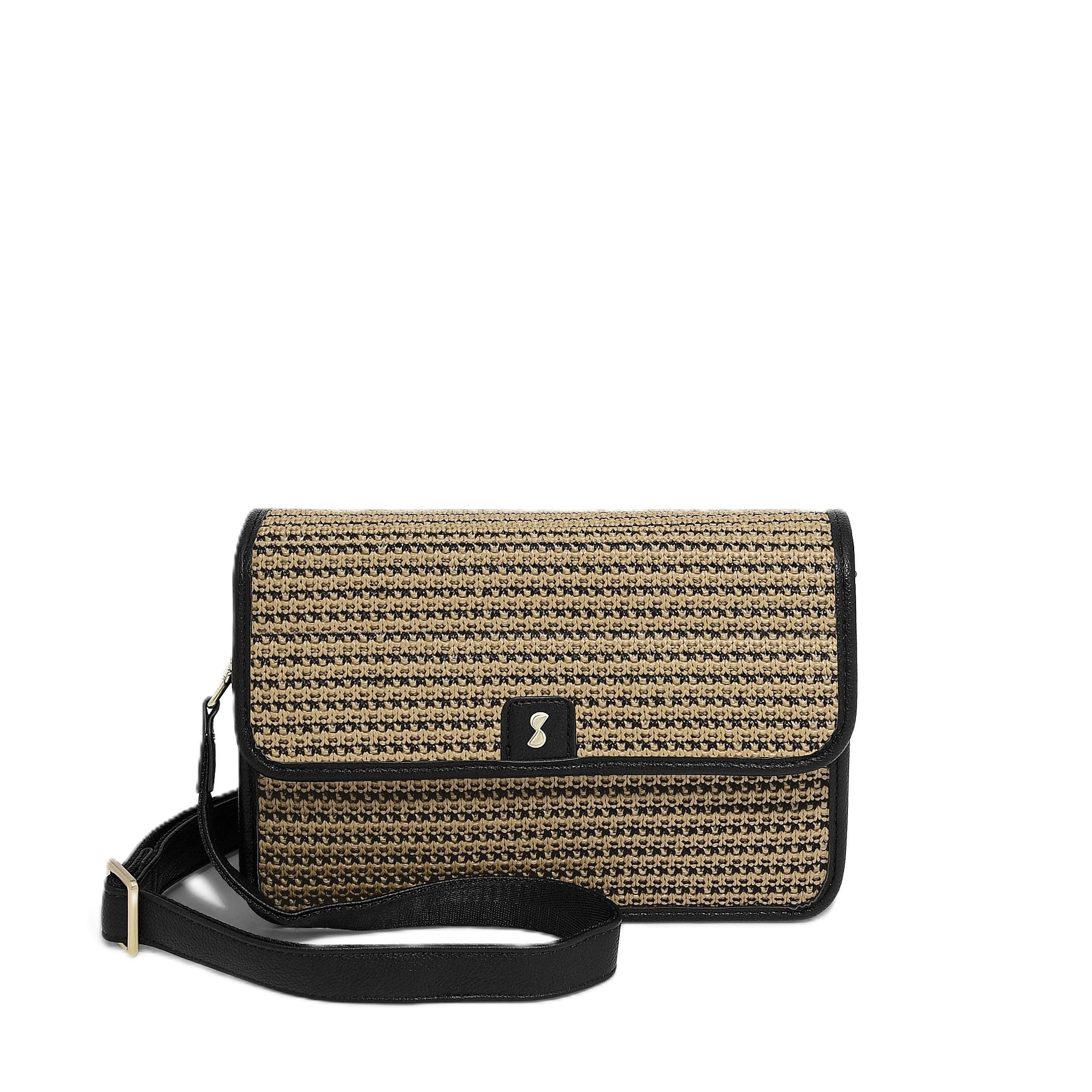 Stackers Black Raffia Crossbody Bag