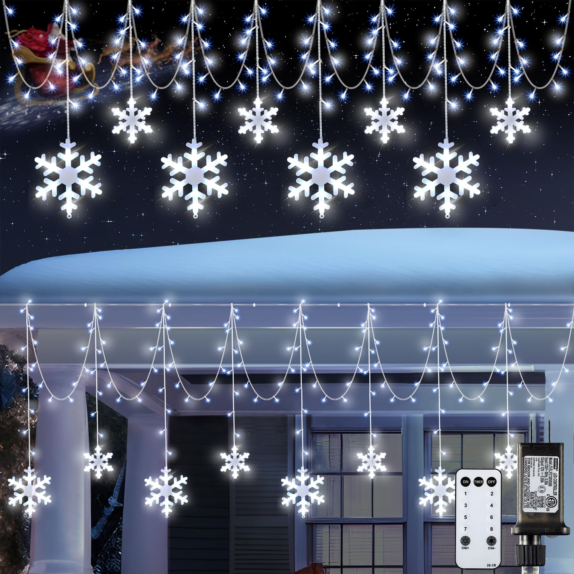 Enhon Christmas Snowflake Lights Outdoor, 25.6 Ft 333 LED Snowflake