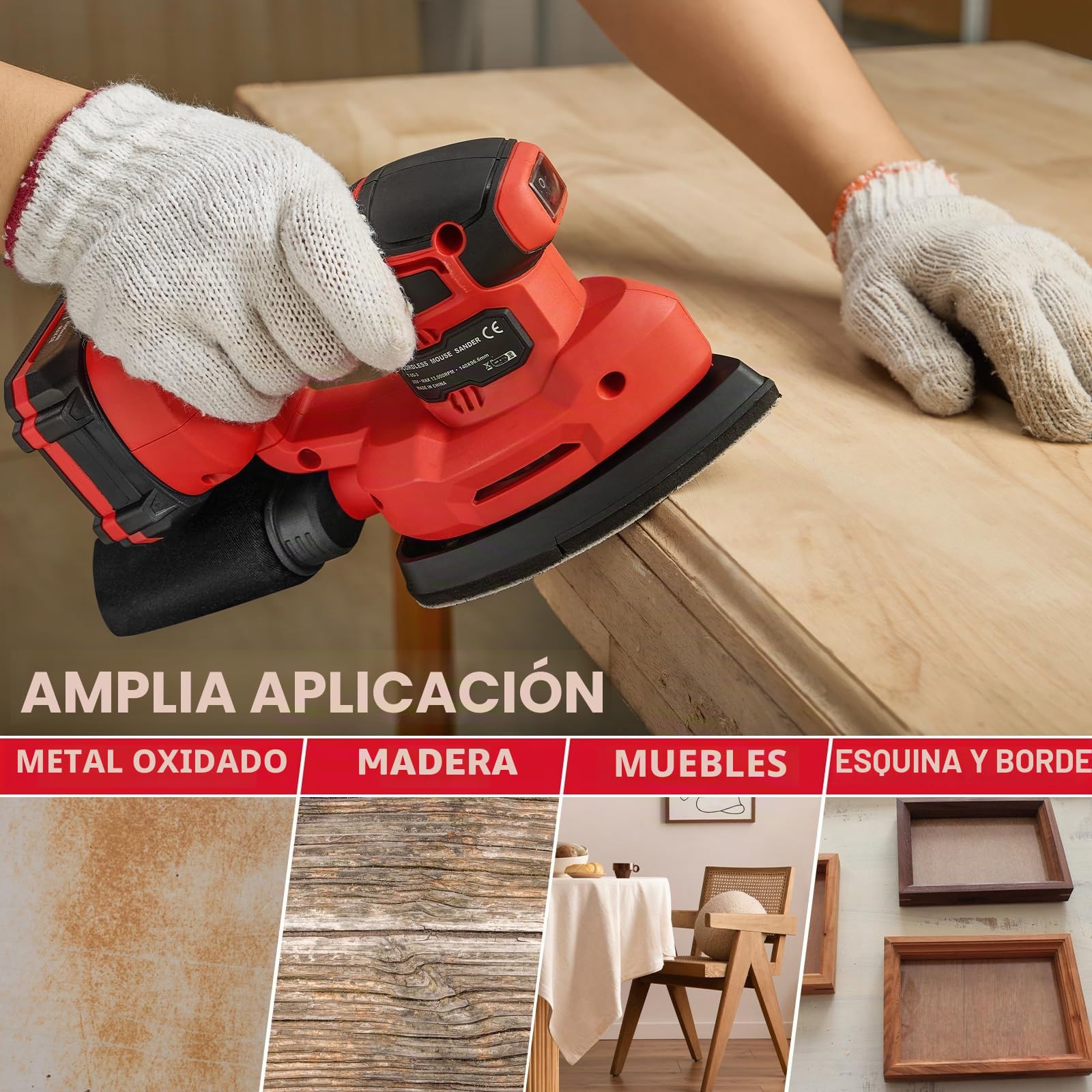 TEENO Lijadora inalámbrica con batería 3 en 1, lijadora Delta de 20 V con batería de 2 A, lijadora de detalles de 13000 rpm con bolsa de recogida de polvo, 15 hojas de papel abrasivo, 140 x 96,6 mm