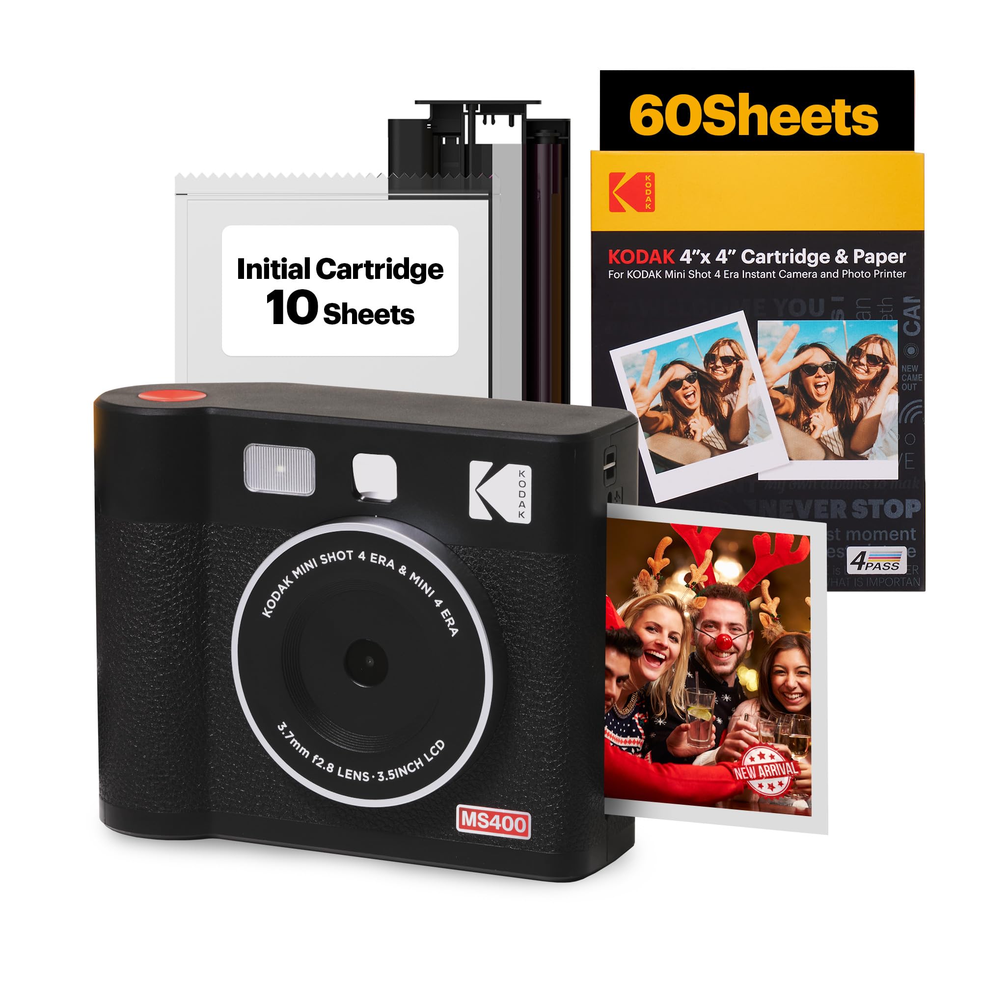 KODAKMini Shot 4 Era Christmas Gift 4PASS 2-in-1 Instant Camera and Portable Photo Printer (10 x 10 cm) (Accessory Pack with 68 Sheets, Black)