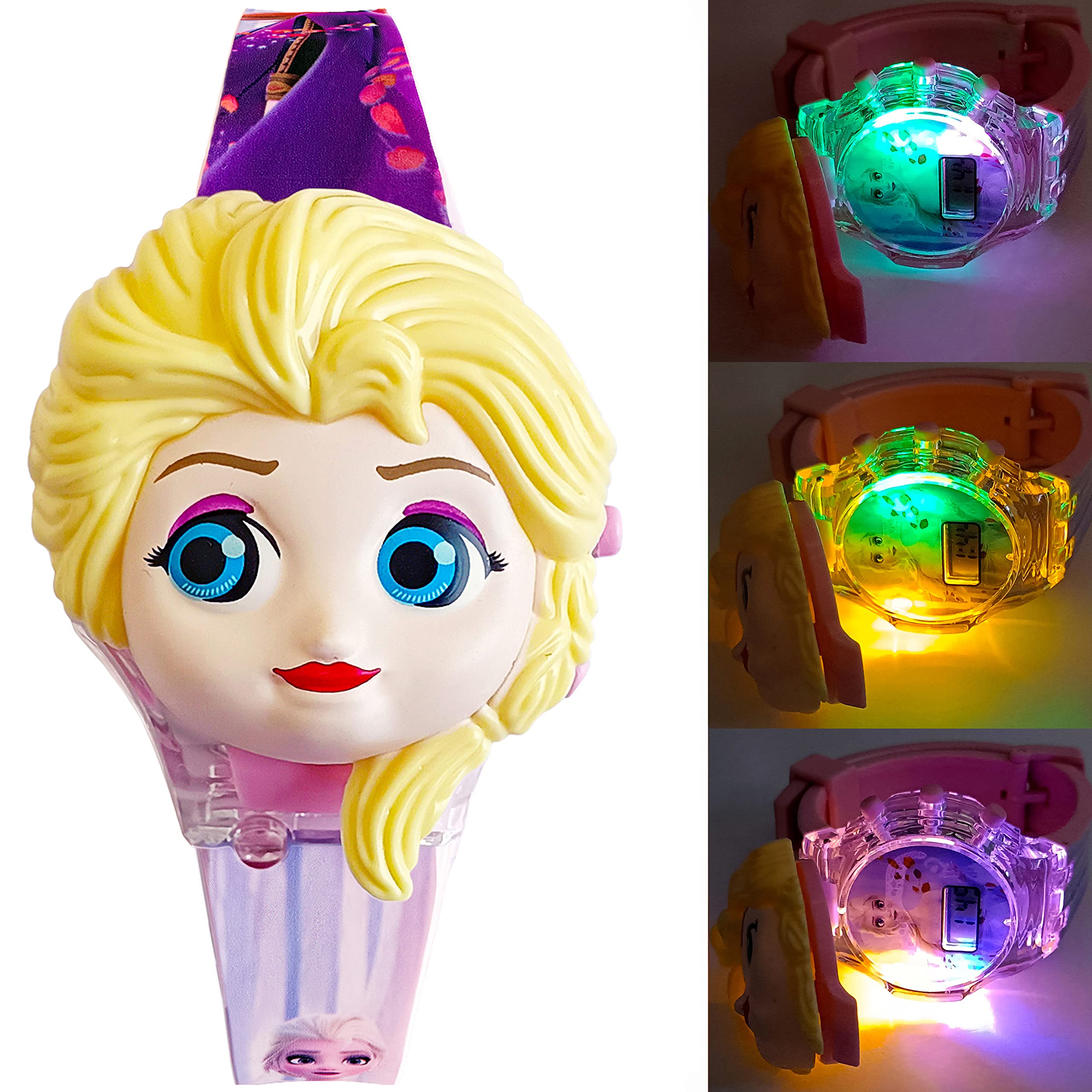 Superhero Character12 Multicolor Blinking Light with Disco Music Pink Wrist Watch for Baby Kids