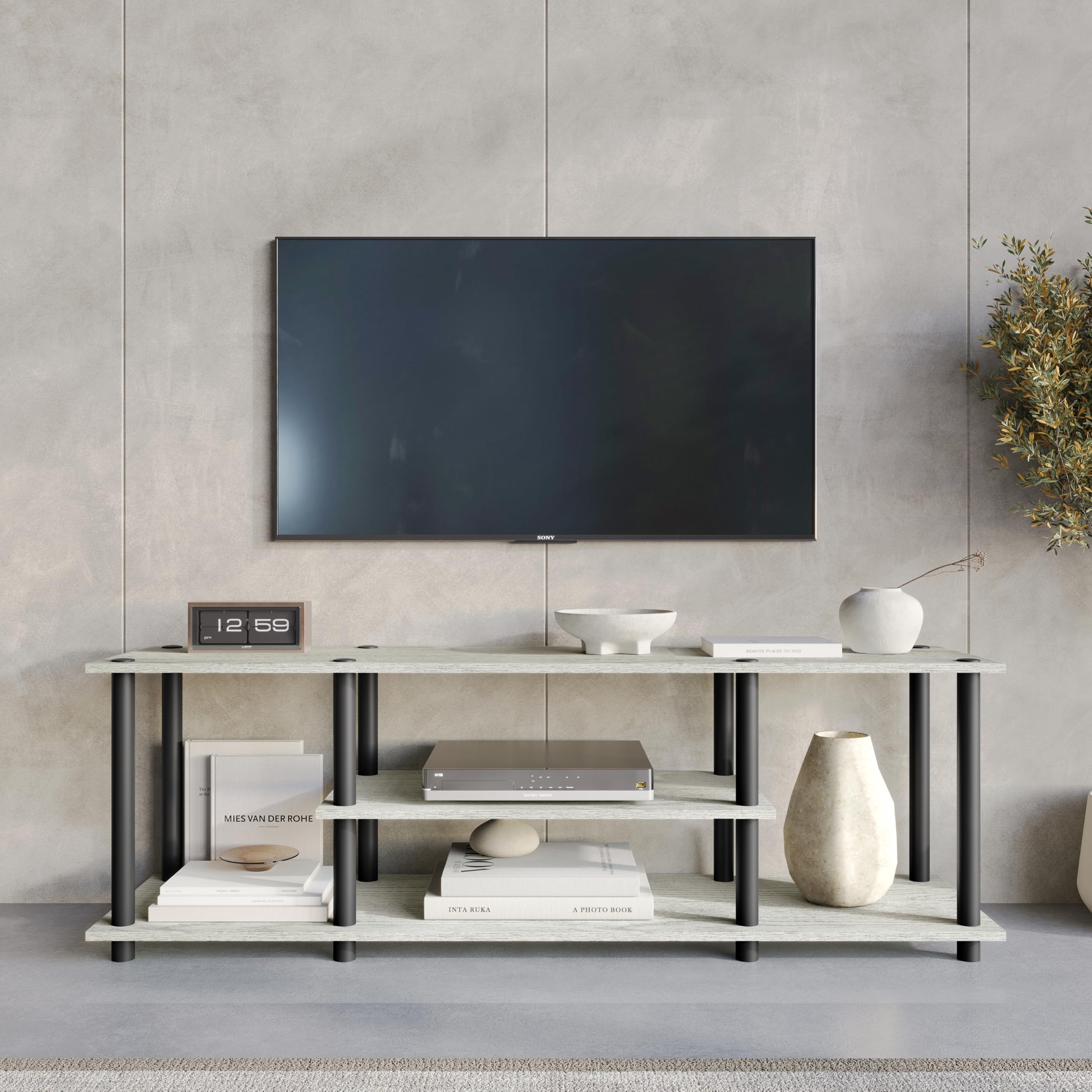 47 Inch Modern TV Stand with Storage Cabinets & Cable Management, Entertainment Center for TVs Up to 55 Inches, Wood Media Console with Adjustable
