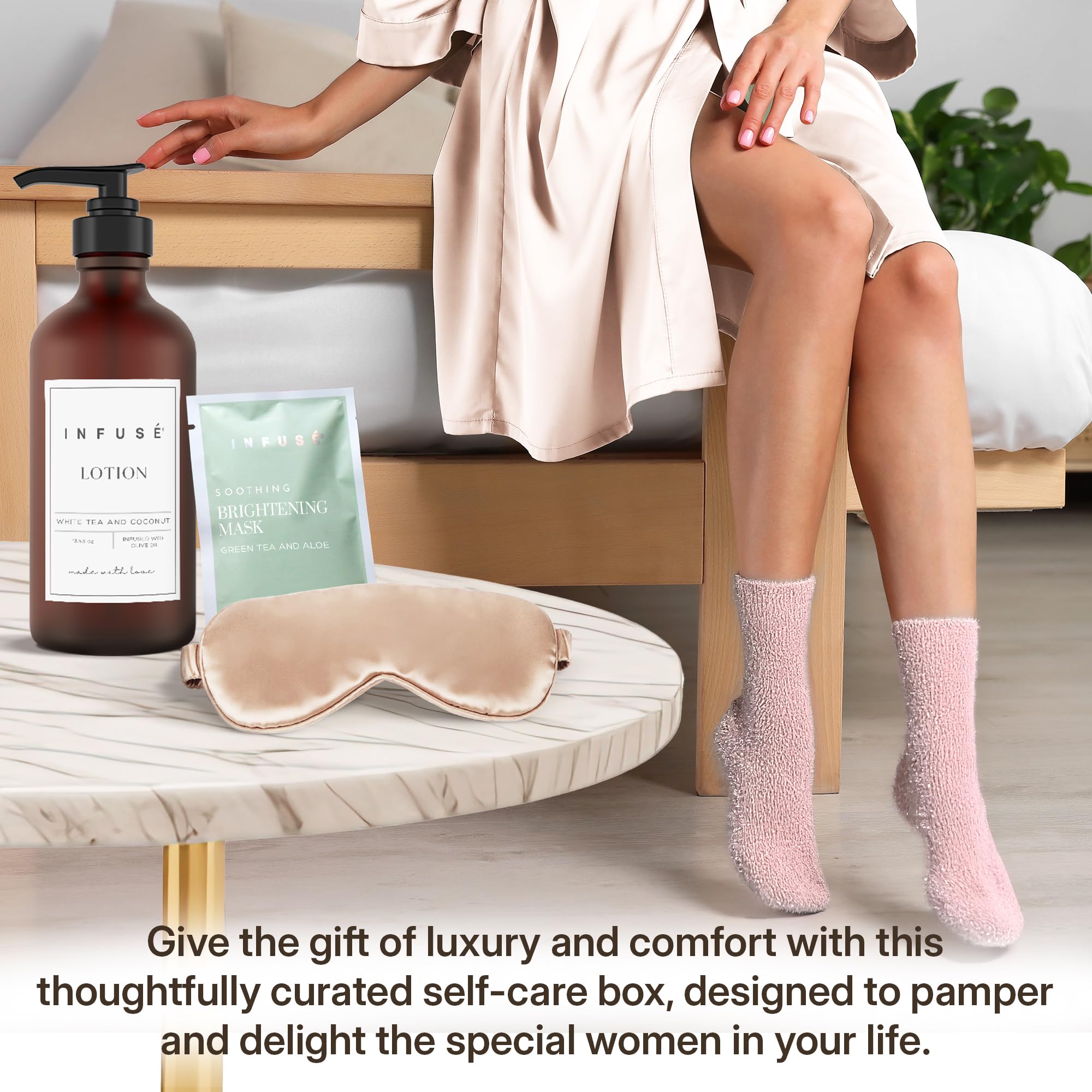 17-Piece Luxury Gift Set with Robe | Complete INFUSÉ White Tea & Coconut Bath Collection | Self-Care Kit with Bath Bombs, Face Masks & Hair Care | Bridesmaid, Mom, Wife, Grandma or Loved Ones